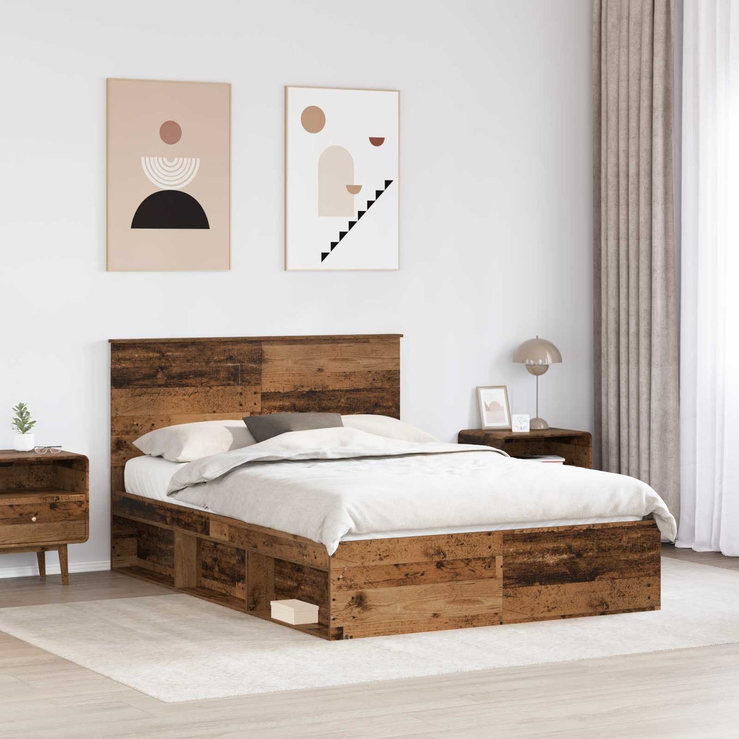 vidaXL Σκελετός Κρεβατιού Παλιό ξύλο 150 x 200 cm Στερεά ξυλεία πεύκου