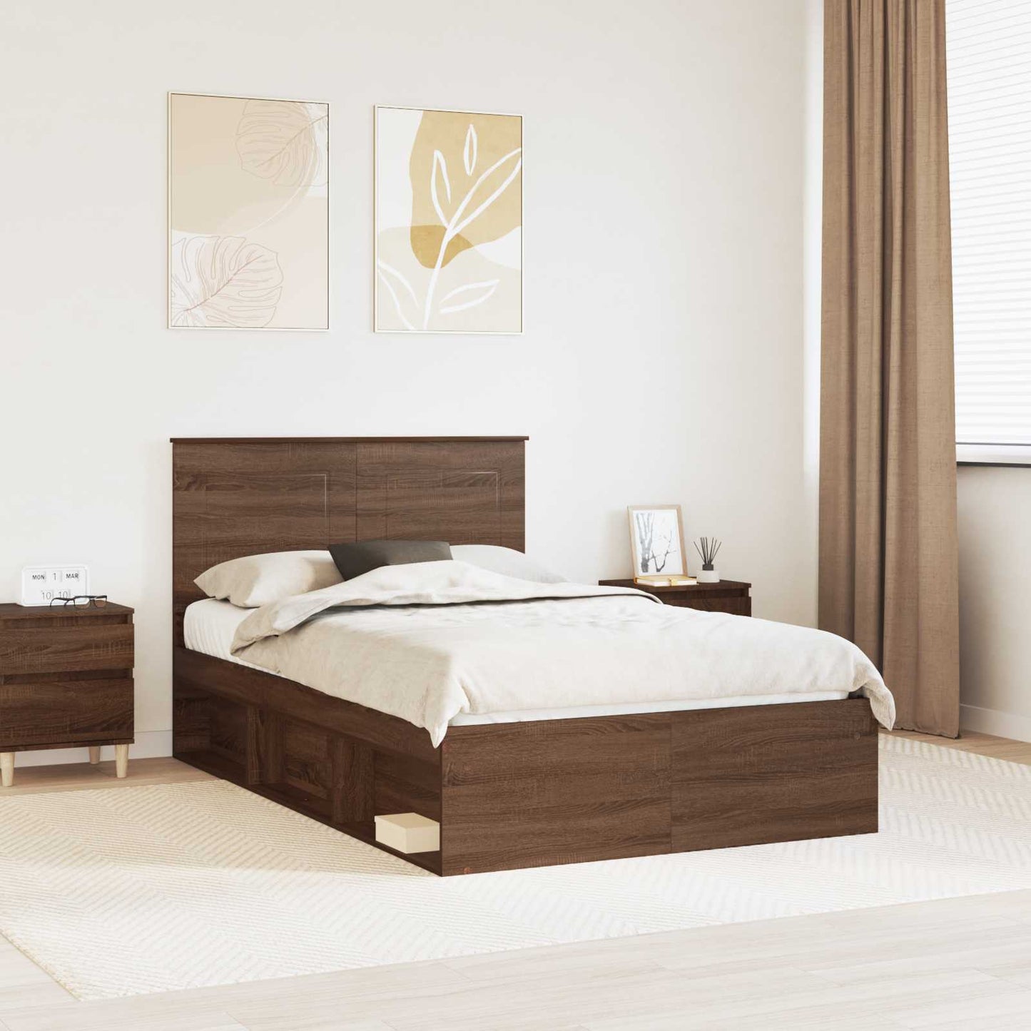 vidaXL Σκελετός Κρεβατιού Καφέ δρυς 120 x 190 cm Στερεά ξυλεία πεύκου