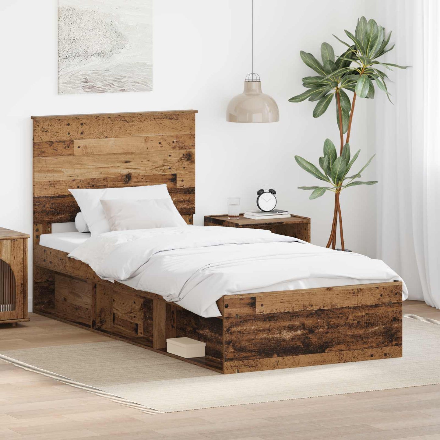 vidaXL Σκελετός Κρεβατιού Παλιό ξύλο 90 x 200 cm Στερεά ξυλεία πεύκου