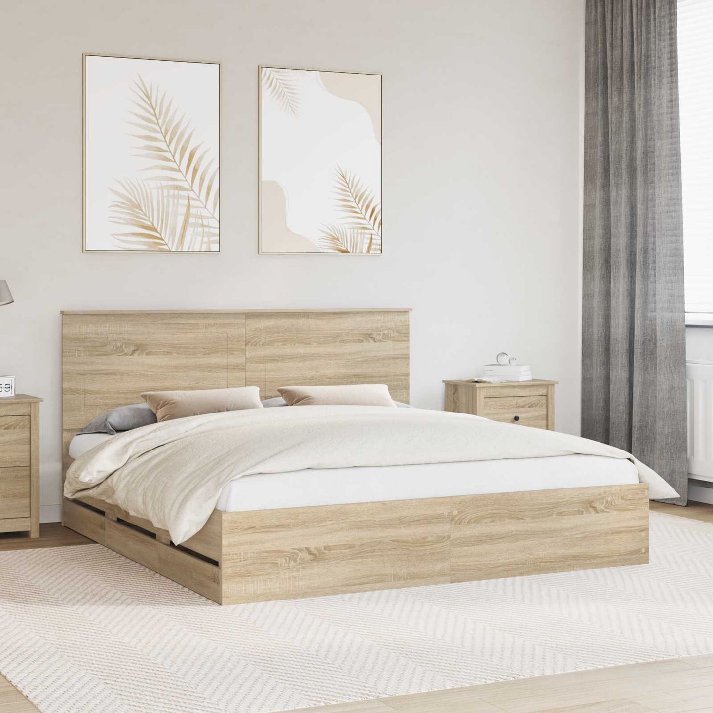 vidaXL Σκελετός Κρεβατιού Δρύς Sonoma 200 x 200 cm Μηχανήματος Ξύλο
