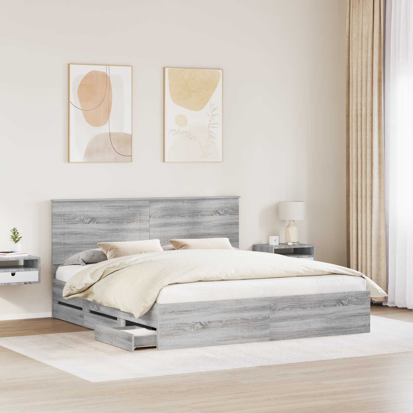 vidaXL Σκελετός Κρεβατιού Γκρίζο Σονομα 200 x 200 cm Μηχανήματος Ξύλο