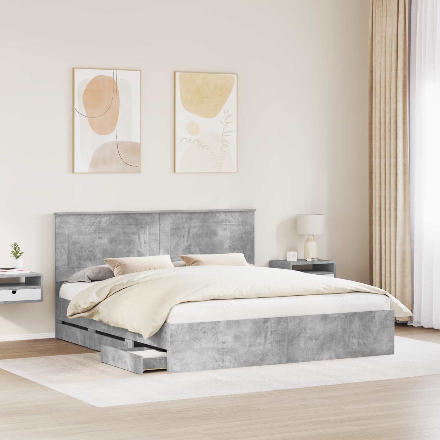 vidaXL Σκελετός Κρεβατιού Σκυρόδεμα Γκρι 180 x 200 cm Μηχανήματος Ξύλο