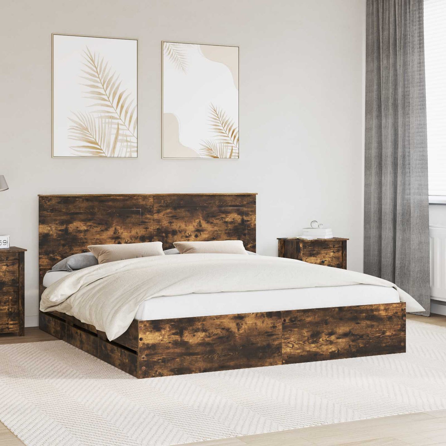 vidaXL Σκελετός Κρεβατιού Καπνιστό Δρύς 180 x 200 cm Μηχανήματος Ξύλο