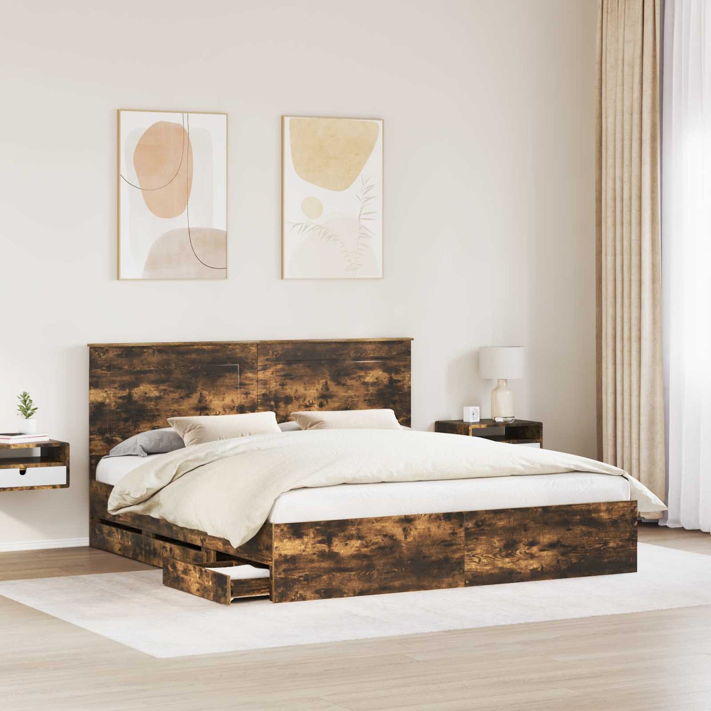 vidaXL Σκελετός Κρεβατιού Καπνιστό Δρύς 180 x 200 cm Μηχανήματος Ξύλο