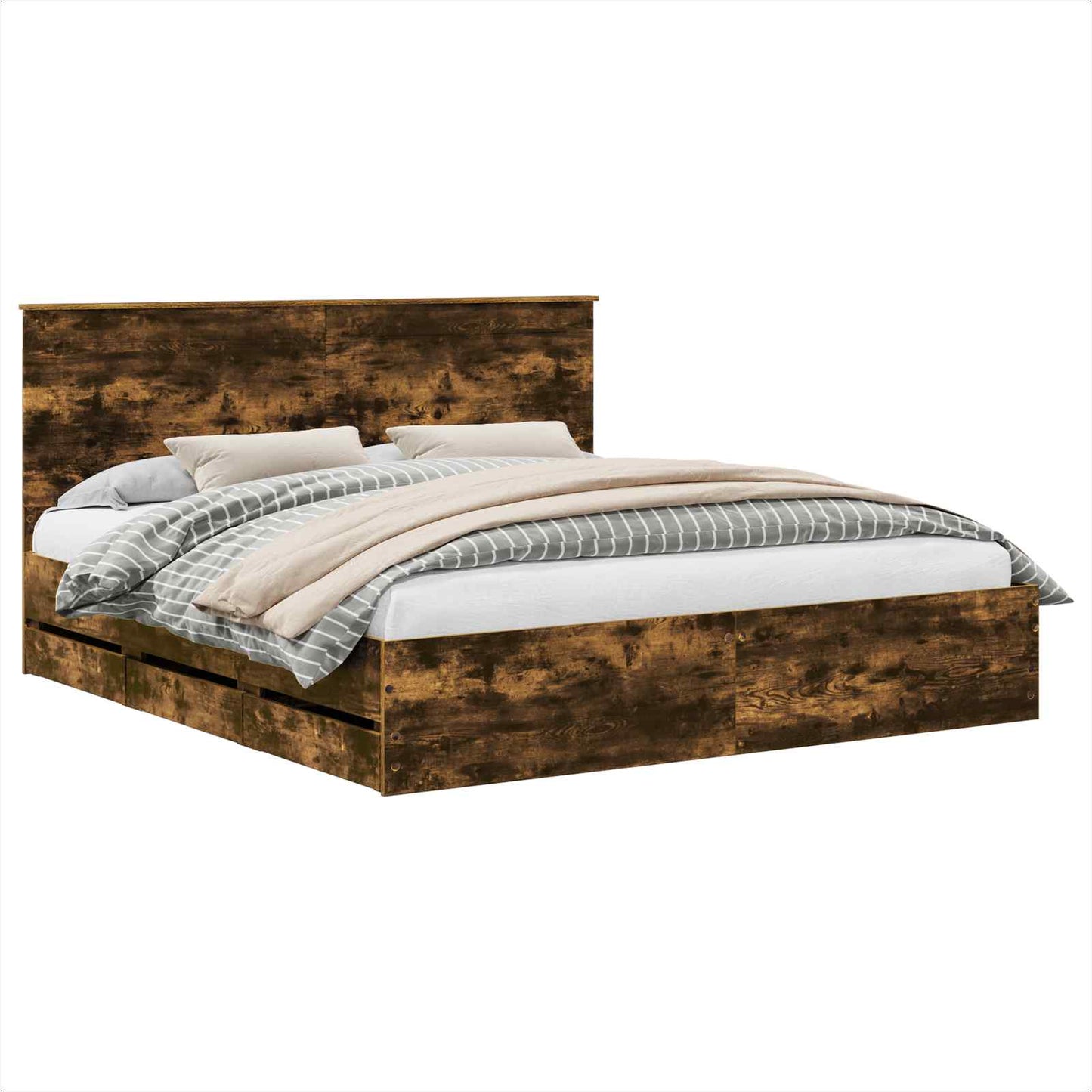 vidaXL Σκελετός Κρεβατιού Καπνιστό Δρύς 180 x 200 cm Μηχανήματος Ξύλο