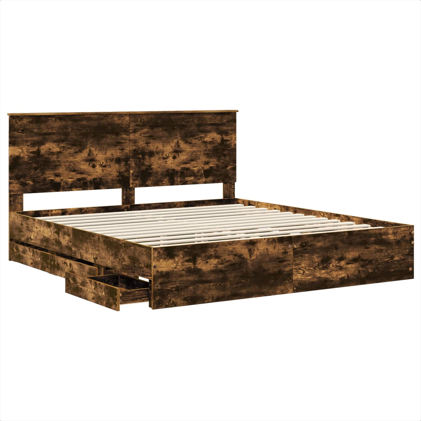 vidaXL Σκελετός Κρεβατιού Καπνιστό Δρύς 180 x 200 cm Μηχανήματος Ξύλο