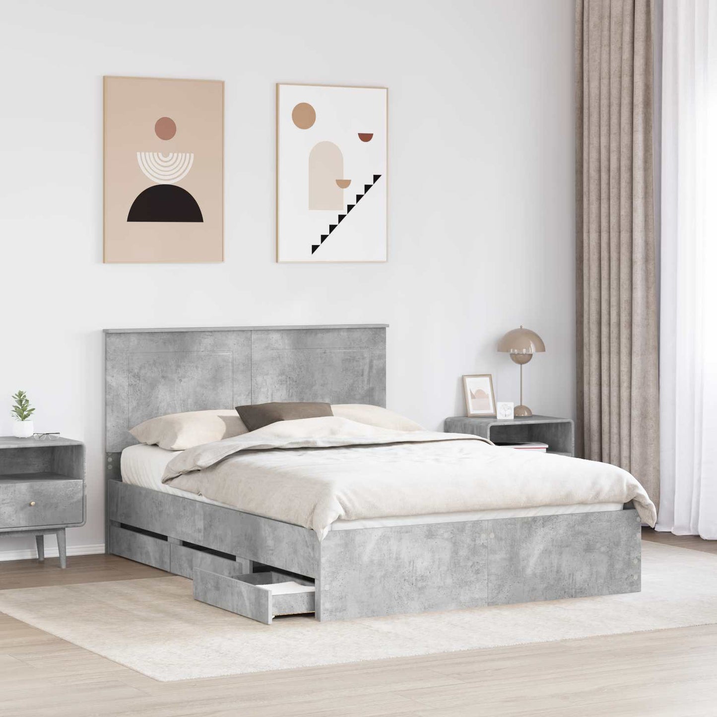 vidaXL Σκελετός Κρεβατιού Σκυρόδεμα Γκρι 150 x 200 cm Μηχανήματος Ξύλο