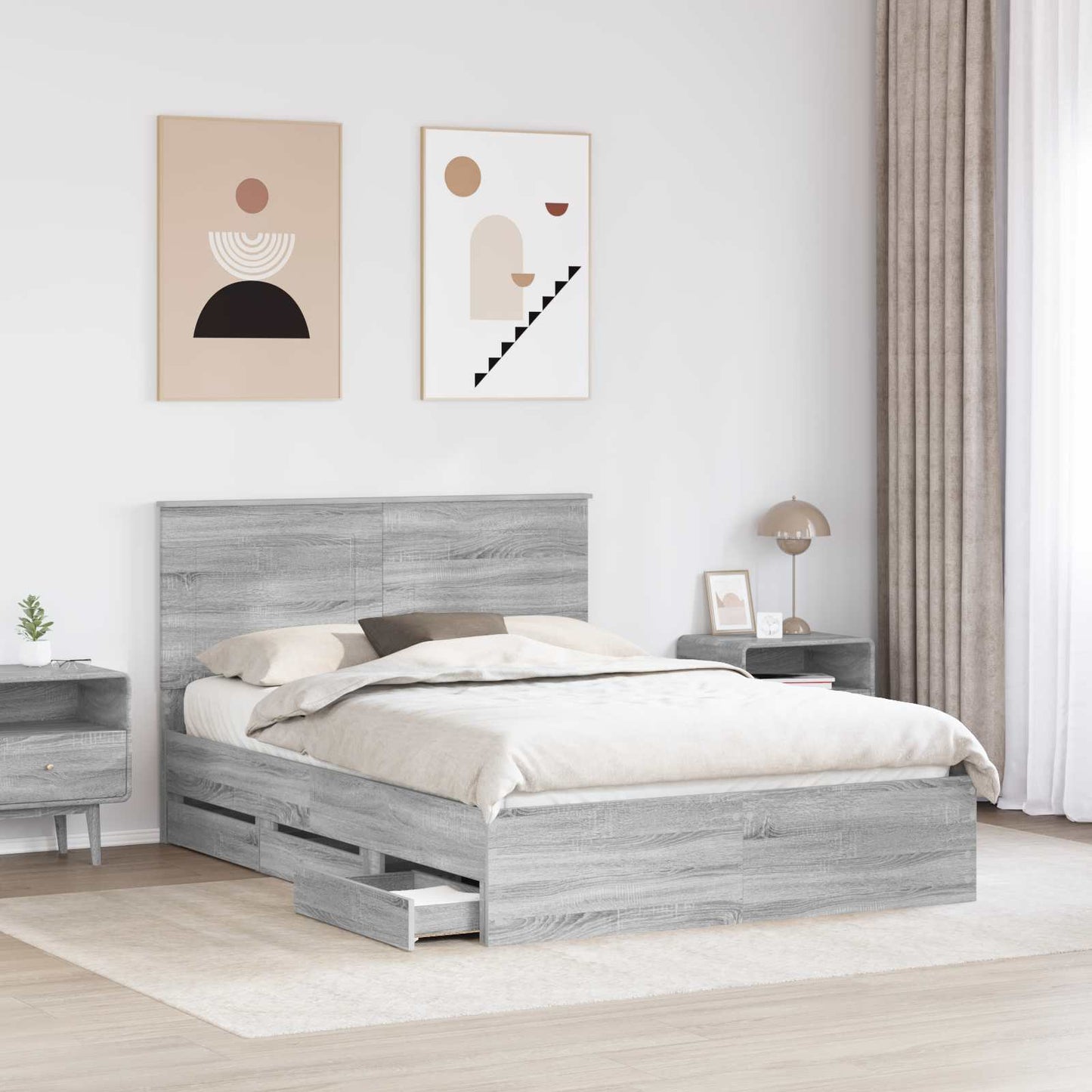 vidaXL Σκελετός Κρεβατιού Γκρίζο Σονομα 150 x 200 cm Μηχανήματος Ξύλο