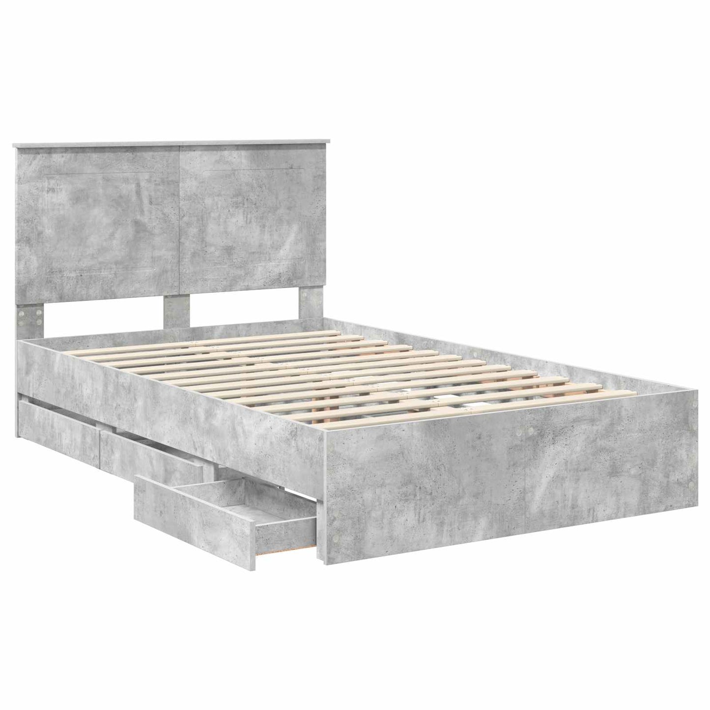 vidaXL Σκελετός Κρεβατιού Σκυρόδεμα Γκρι 135 x 190 cm Μηχανήματος Ξύλο