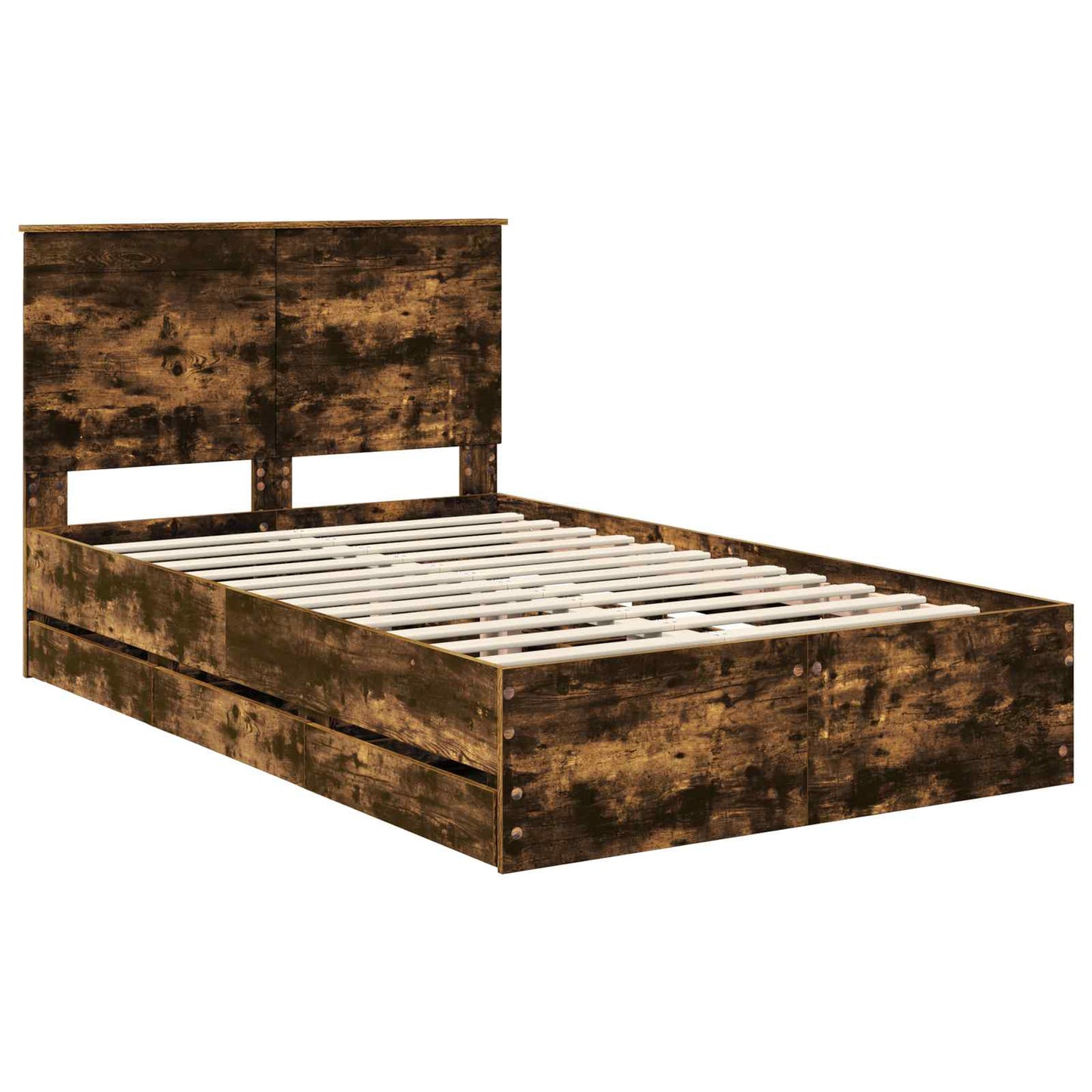 vidaXL Σκελετός Κρεβατιού Καπνιστό Δρύς 135 x 190 cm Μηχανήματος Ξύλο
