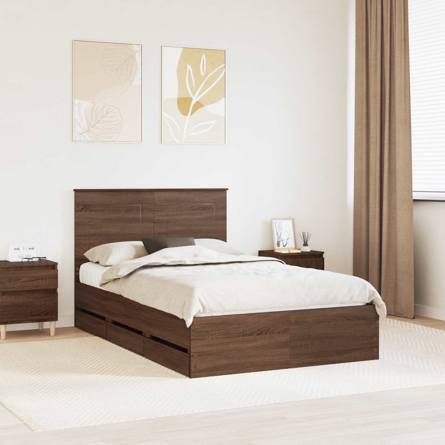 vidaXL Σκελετός Κρεβατιού Καφέ δρυς 135 x 190 cm Μηχανήματος Ξύλο