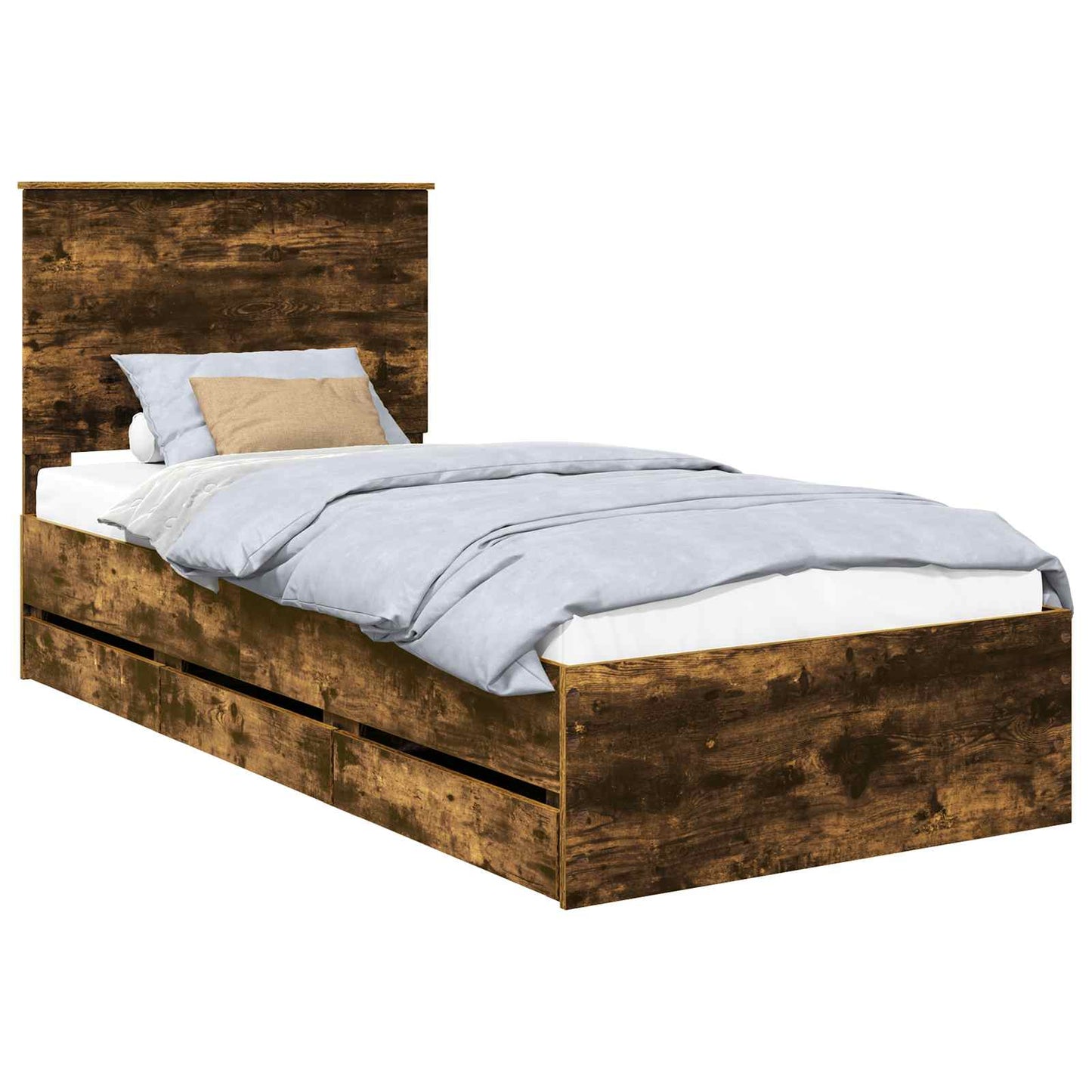 vidaXL Σκελετός Κρεβατιού Καπνιστό Δρύς 90 x 190 cm Μηχανήματος Ξύλο