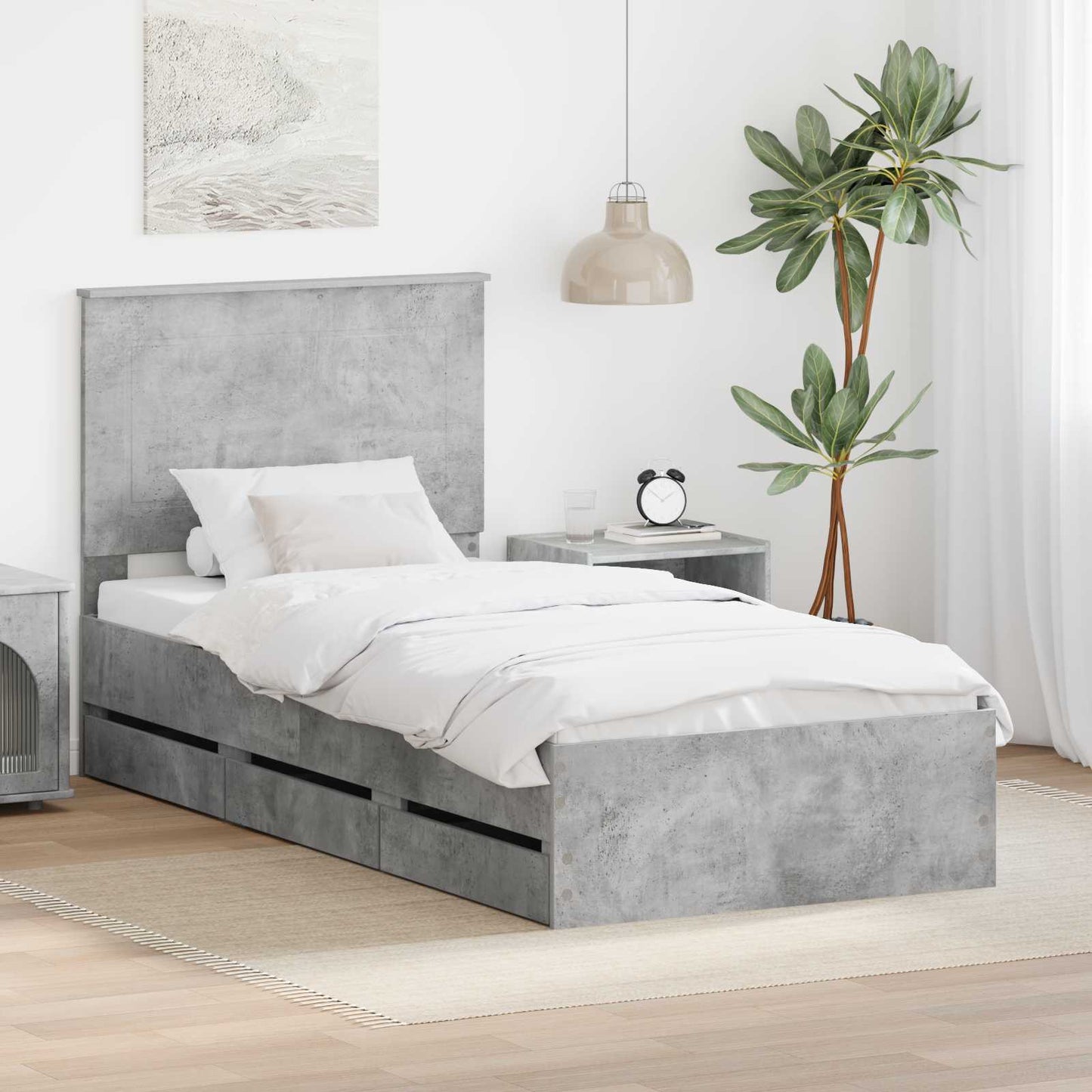 vidaXL Σκελετός Κρεβατιού Σκυρόδεμα Γκρι 90 x 200 cm Μηχανήματος Ξύλο