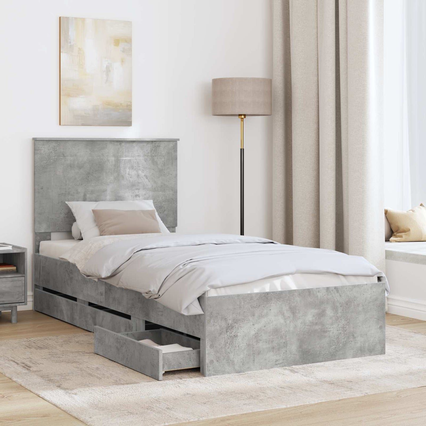 vidaXL Σκελετός Κρεβατιού Σκυρόδεμα Γκρι 90 x 200 cm Μηχανήματος Ξύλο