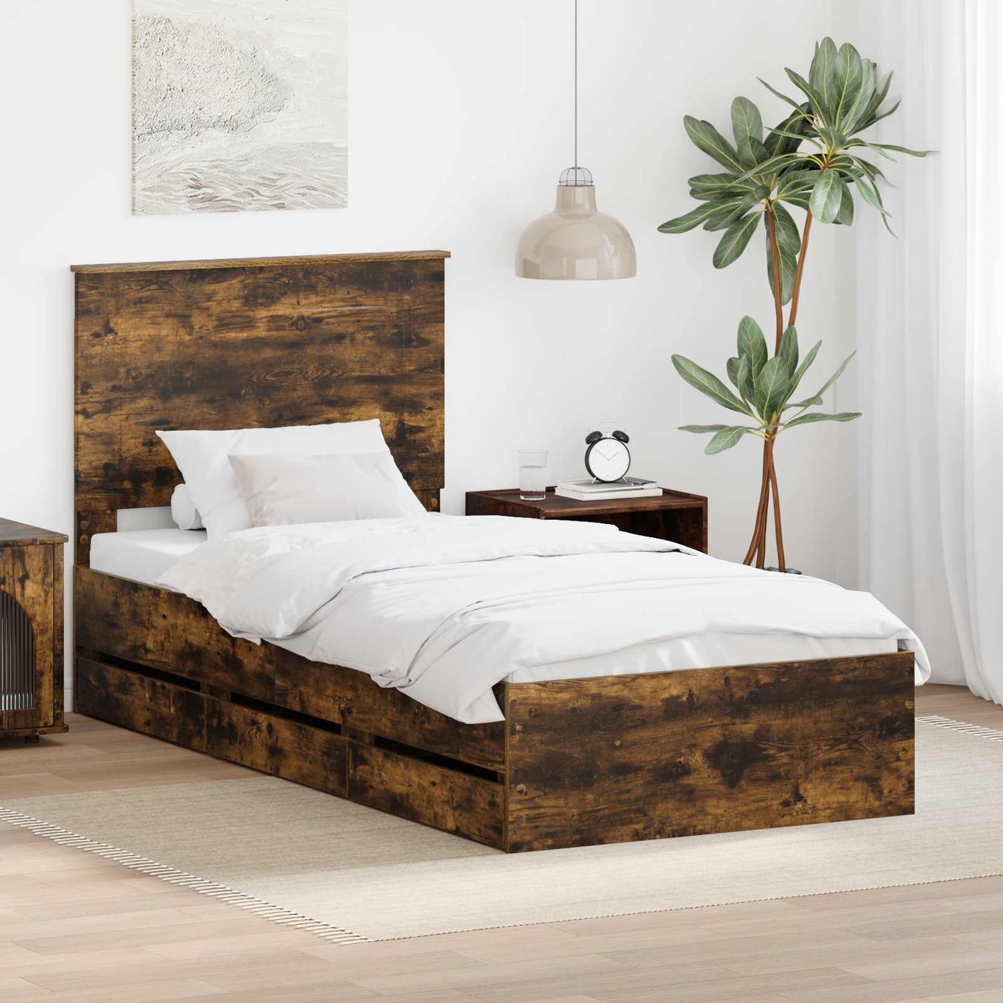 vidaXL Σκελετός Κρεβατιού Καπνιστό Δρύς 90 x 200 cm Μηχανήματος Ξύλο