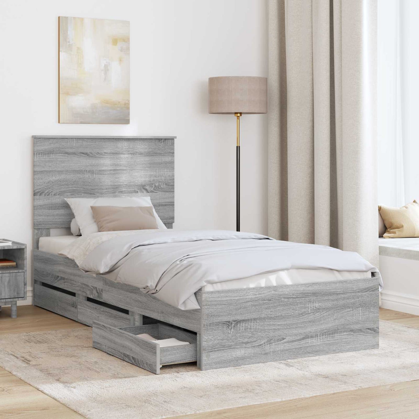 vidaXL Σκελετός Κρεβατιού Γκρίζο Σονομα 90 x 200 cm Μηχανήματος Ξύλο