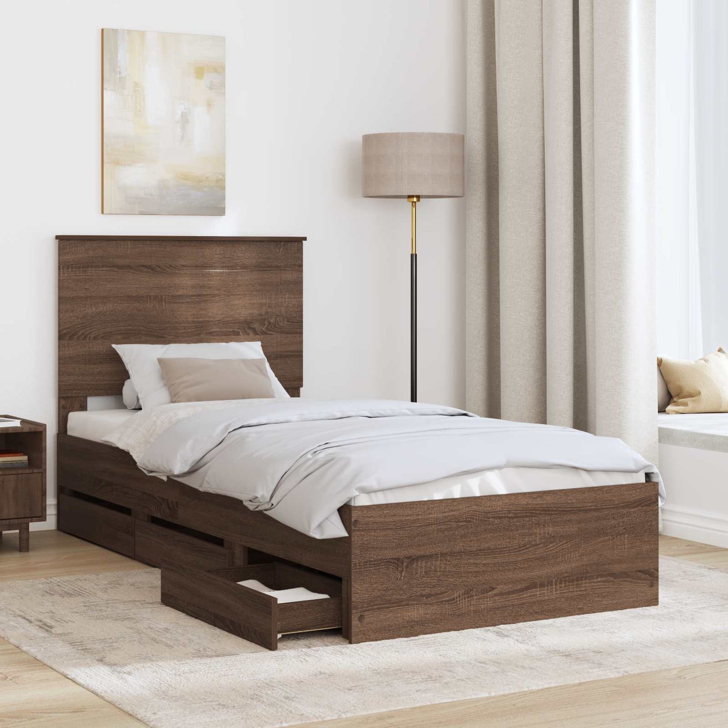 vidaXL Σκελετός Κρεβατιού Καφέ δρυς 90 x 200 cm Μηχανήματος Ξύλο
