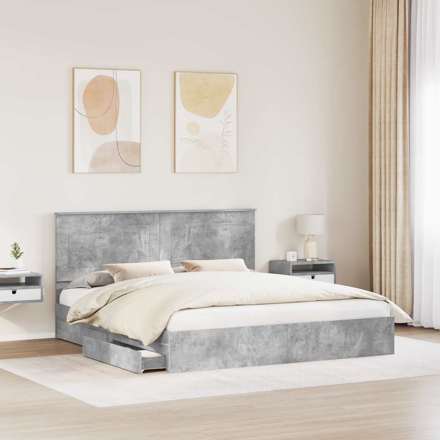 vidaXL Κρεβάτι Αποθήκης Σκυρόδεμα Γκρι 200 x 200 cm Επεξεργασμένο ξύλο