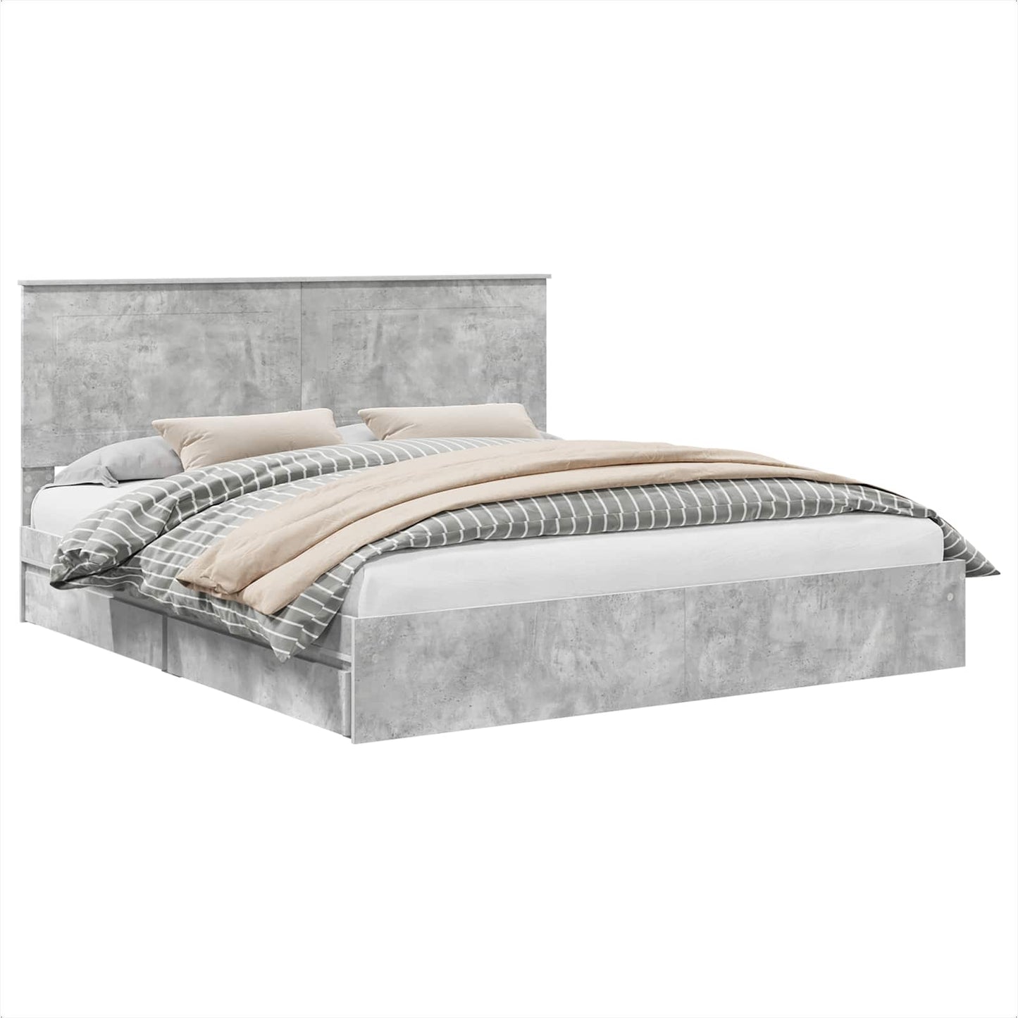 vidaXL Κρεβάτι Αποθήκης Σκυρόδεμα Γκρι 200 x 200 cm Επεξεργασμένο ξύλο