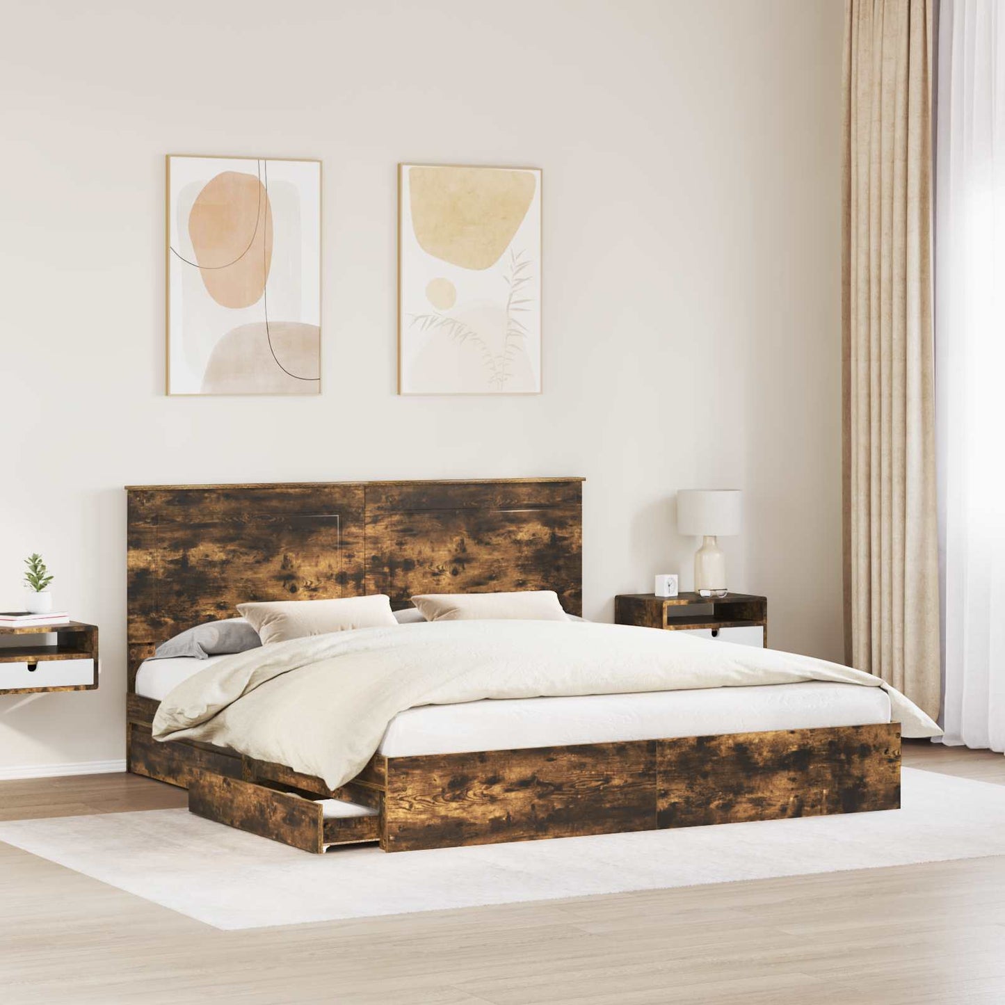 vidaXL Κρεβάτι Αποθήκης Καπνιστό Δρύς 180 x 200 cm Επεξεργασμένο ξύλο