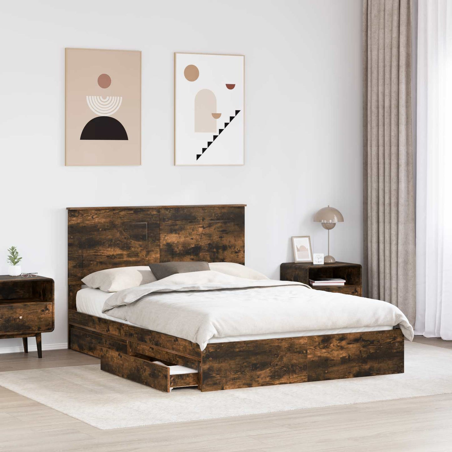 vidaXL Κρεβάτι Αποθήκης Καπνιστό Δρύς 160 x 200 cm Επεξεργασμένο ξύλο