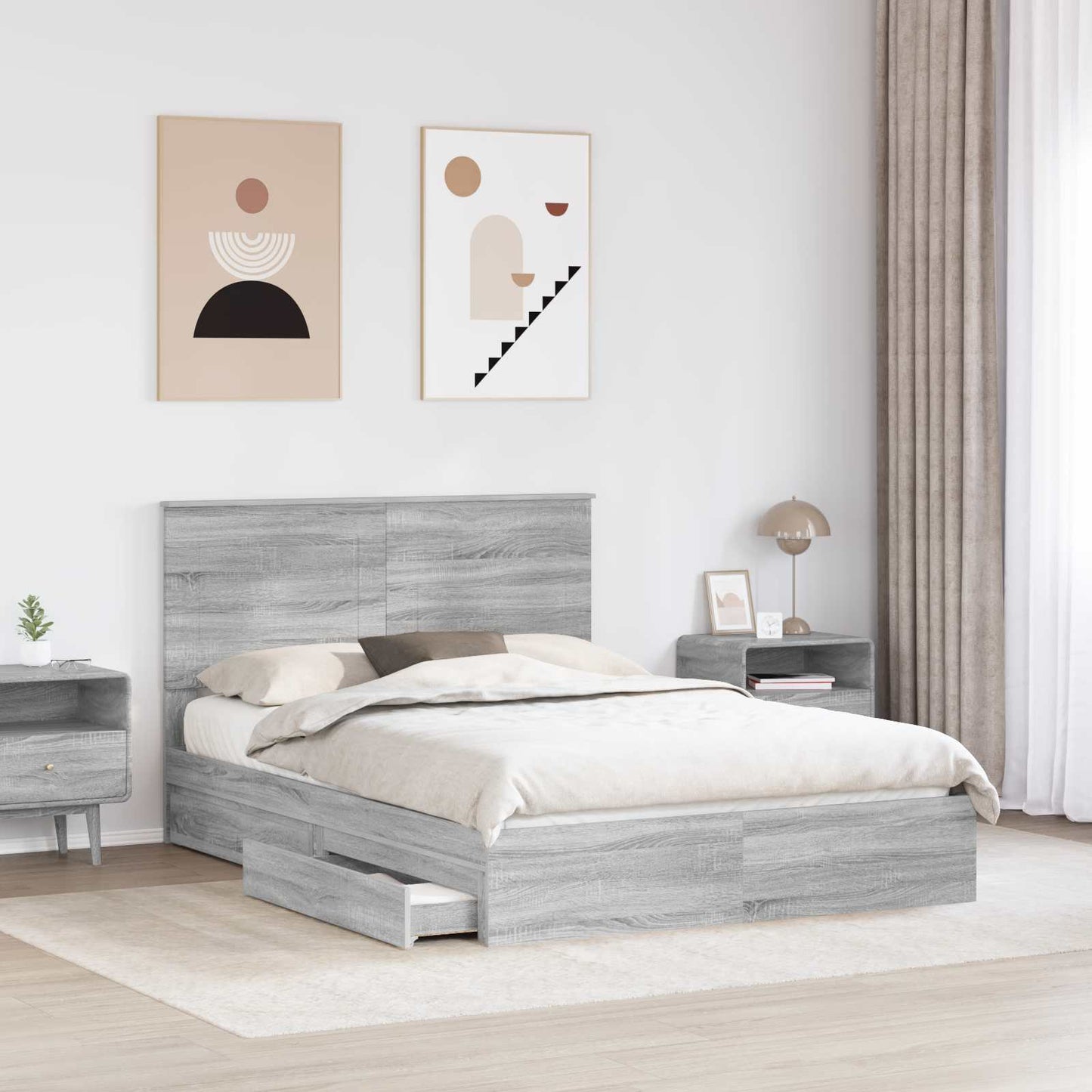 vidaXL Κρεβάτι Αποθήκης Γκρίζο Σονομα 160 x 200 cm Επεξεργασμένο ξύλο