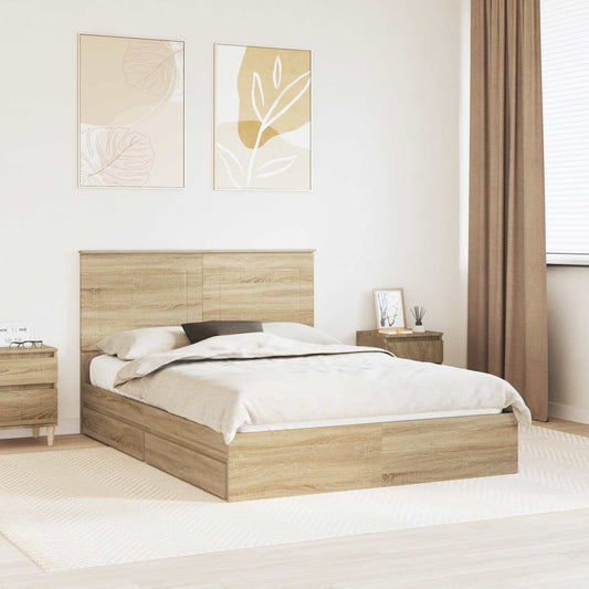 vidaXL Κρεβάτι Αποθήκης Δρύς Sonoma 140 x 190 cm Επεξεργασμένο ξύλο