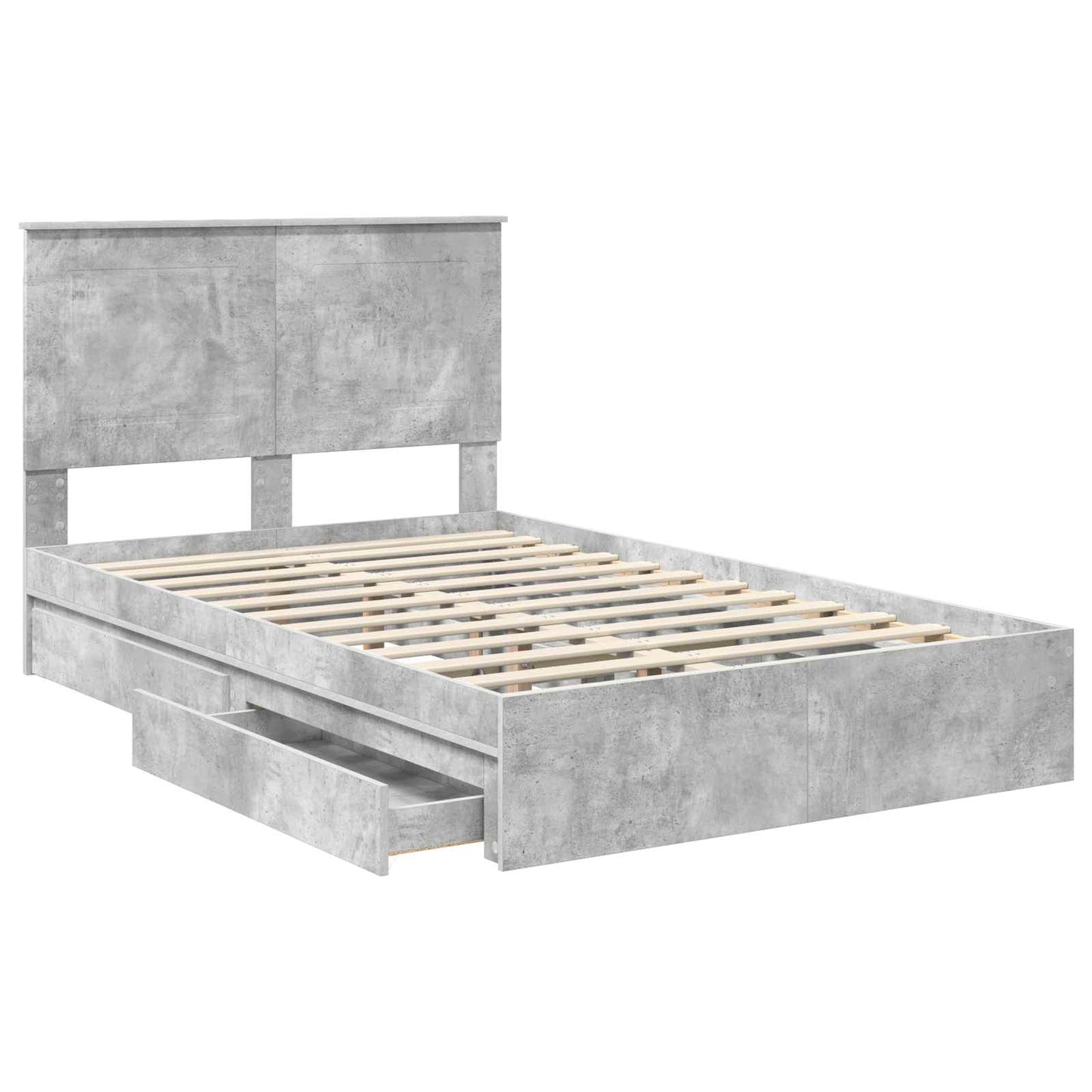 vidaXL Κρεβάτι Αποθήκης Σκυρόδεμα Γκρι 135 x 190 cm Επεξεργασμένο ξύλο