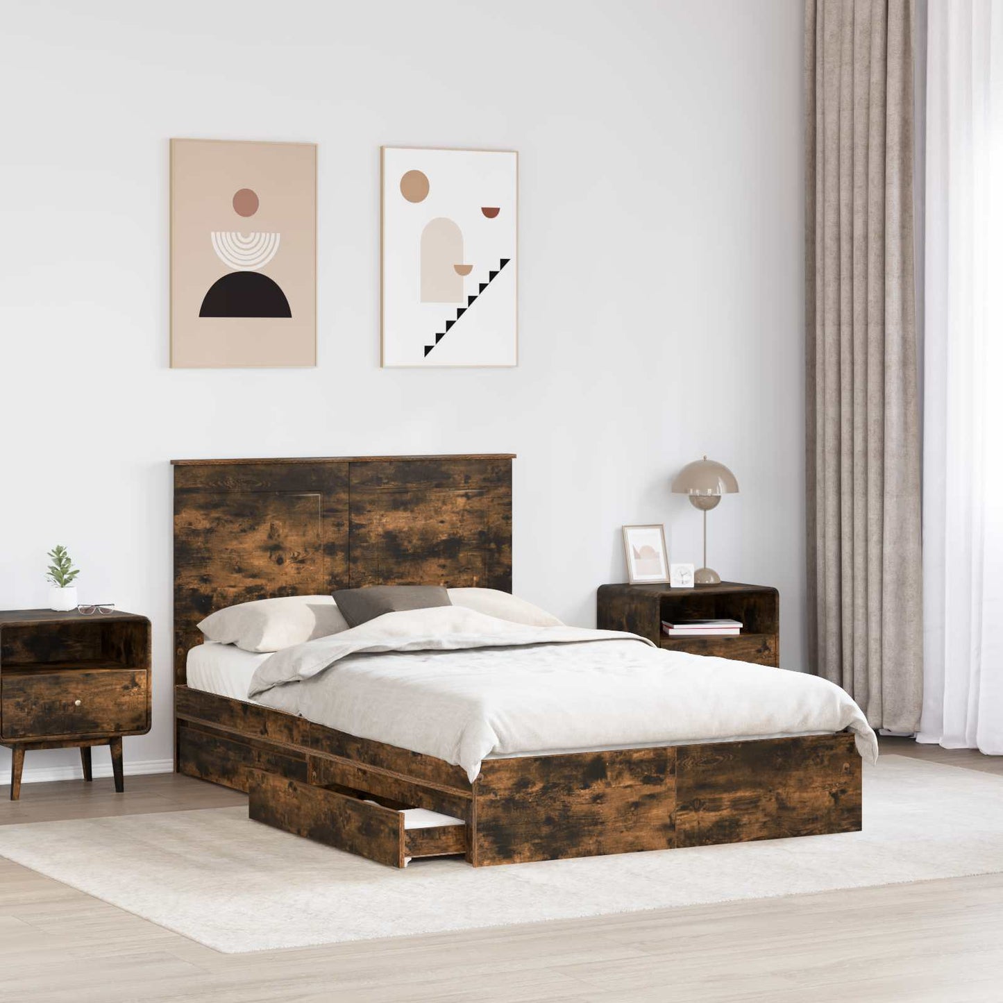 vidaXL Κρεβάτι Αποθήκης Καπνιστό Δρύς 135 x 190 cm Επεξεργασμένο ξύλο
