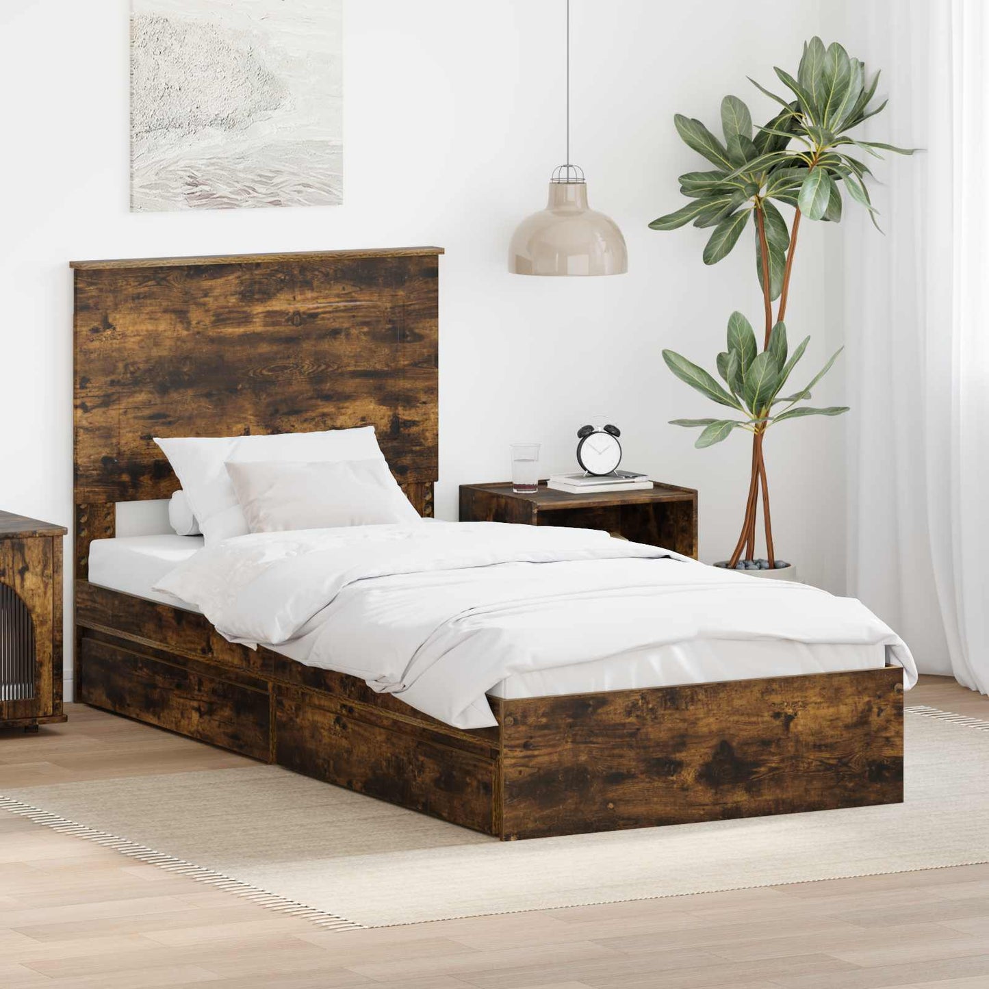 vidaXL Κρεβάτι Αποθήκης Καπνιστό Δρύς 90 x 190 cm Επεξεργασμένο ξύλο