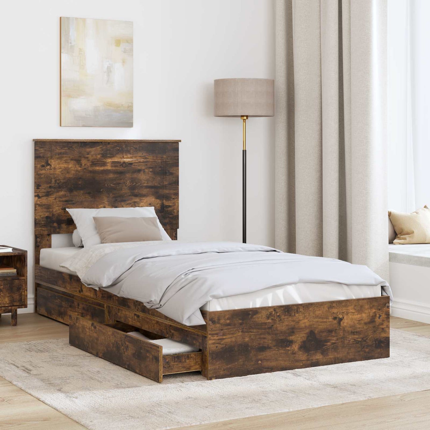 vidaXL Κρεβάτι Αποθήκης Καπνιστό Δρύς 90 x 190 cm Επεξεργασμένο ξύλο