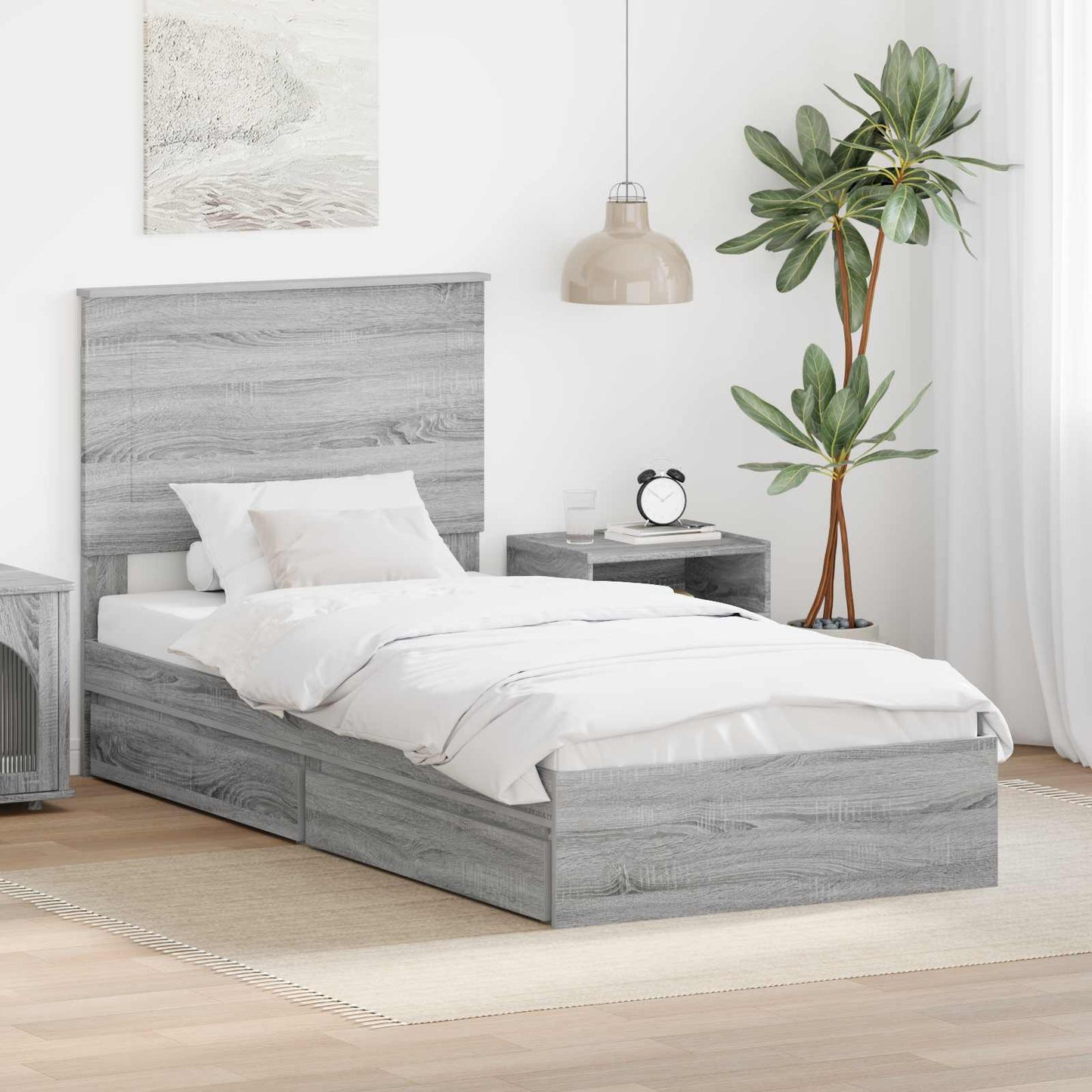 vidaXL Κρεβάτι Αποθήκης Γκρίζο Σονομα 90 x 190 cm Επεξεργασμένο ξύλο