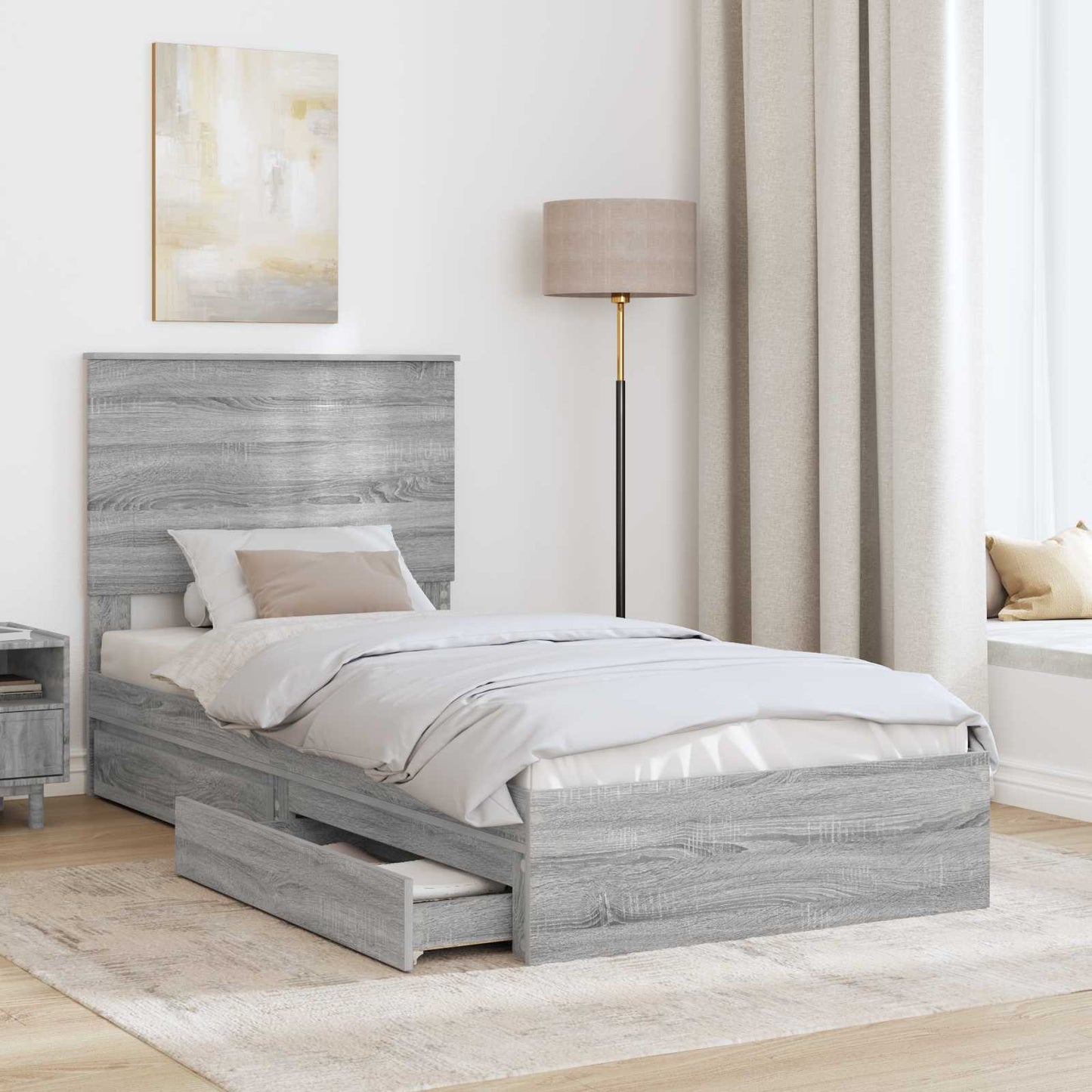 vidaXL Κρεβάτι Αποθήκης Γκρίζο Σονομα 90 x 190 cm Επεξεργασμένο ξύλο