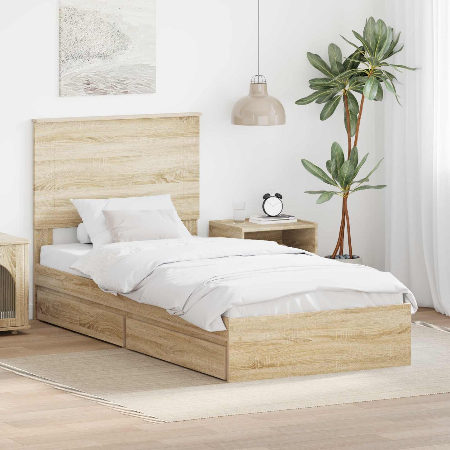 vidaXL Κρεβάτι Αποθήκης Δρύς Sonoma 90 x 200 cm Επεξεργασμένο ξύλο