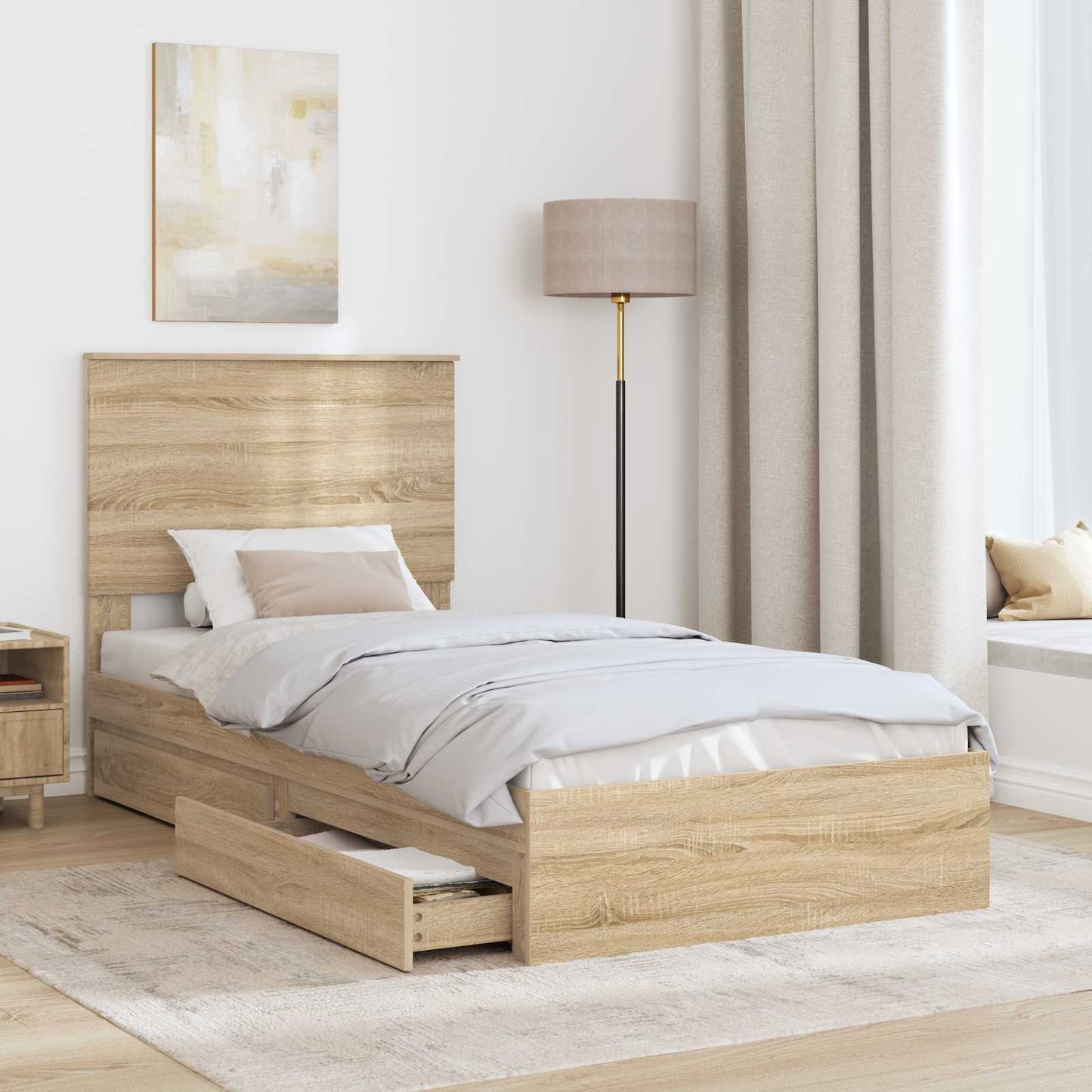 vidaXL Κρεβάτι Αποθήκης Δρύς Sonoma 90 x 200 cm Επεξεργασμένο ξύλο