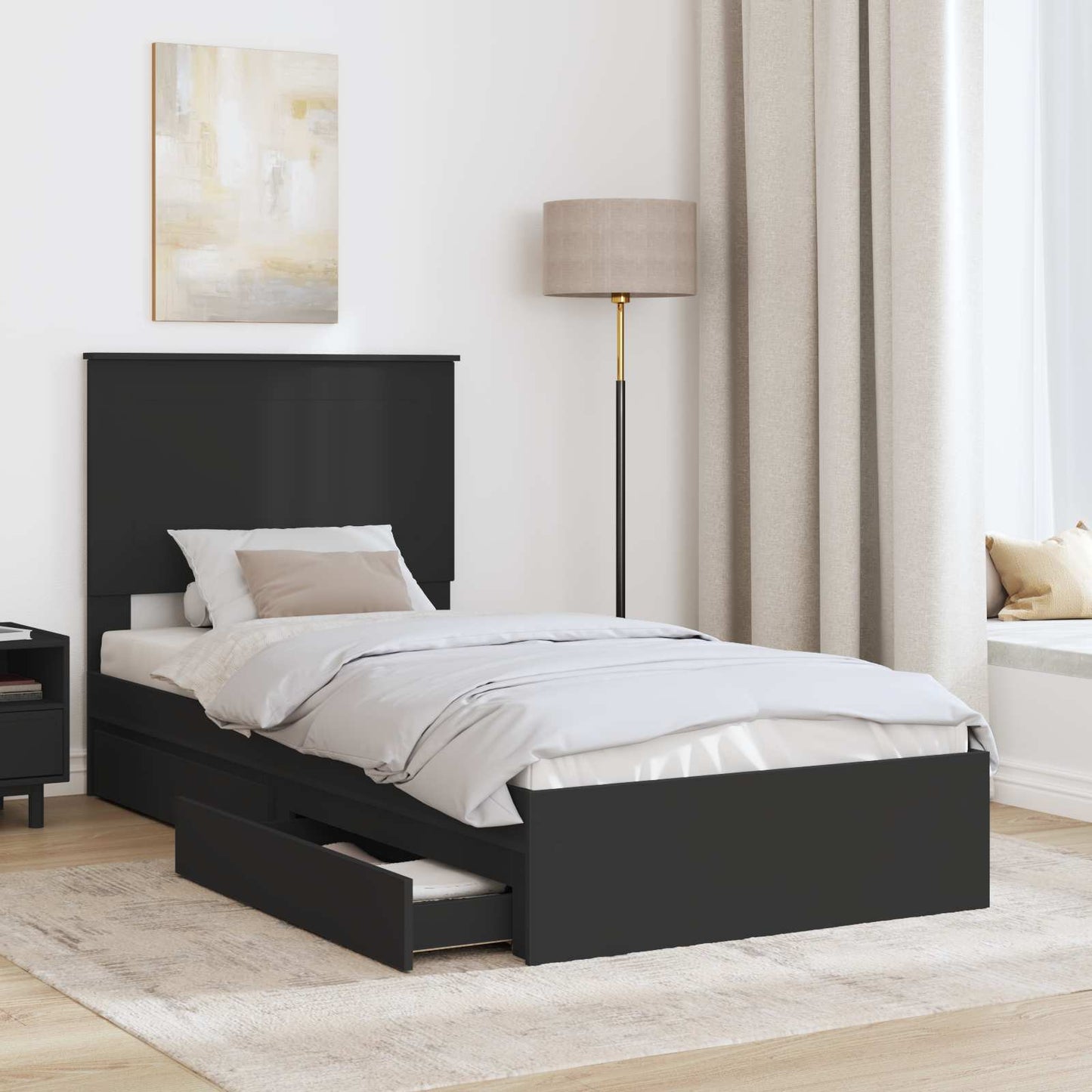 vidaXL Κρεβάτι Αποθήκης Μαύρο 75 x 190 cm Επεξεργασμένο ξύλο