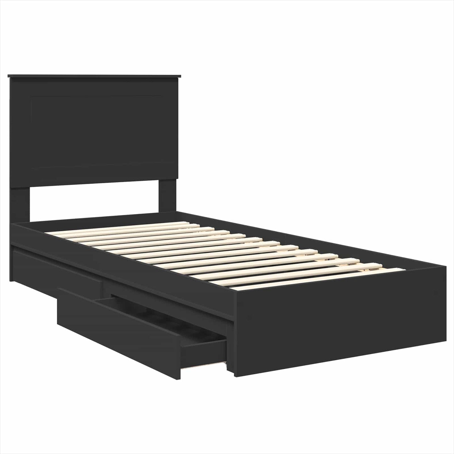 vidaXL Κρεβάτι Αποθήκης Μαύρο 75 x 190 cm Επεξεργασμένο ξύλο