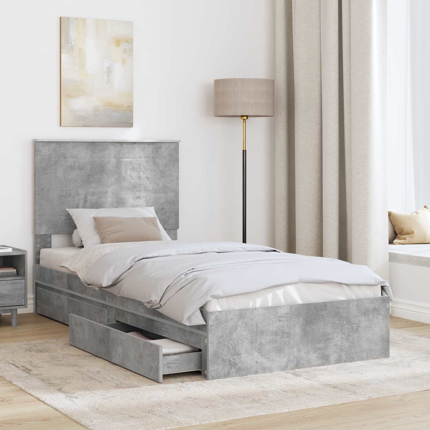vidaXL Κρεβάτι Αποθήκης Σκυρόδεμα Γκρι 75 x 190 cm Επεξεργασμένο ξύλο