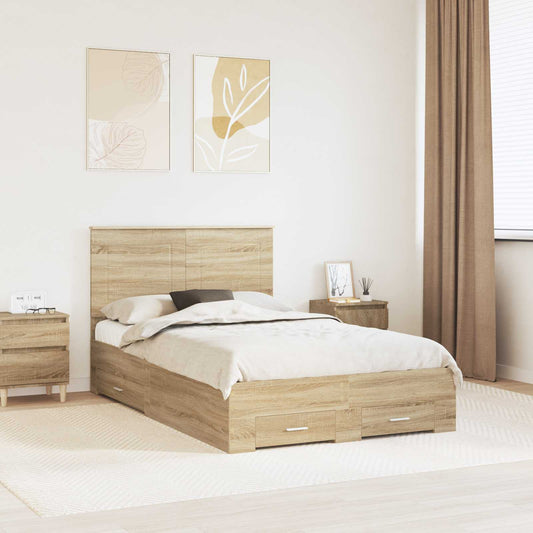 vidaXL Σκελετός Κρεβατιού Δρύς Sonoma 135 x 190 cm Επεξεργασμένο ξύλο