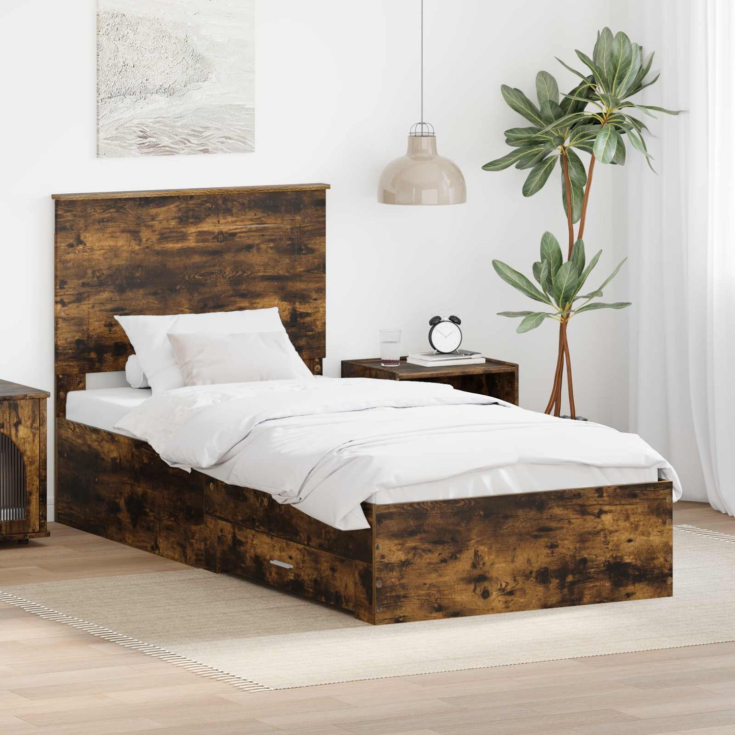 vidaXL Σκελετός Κρεβατιού Καπνιστό Δρύς 90 x 200 cm Επεξεργασμένο ξύλο