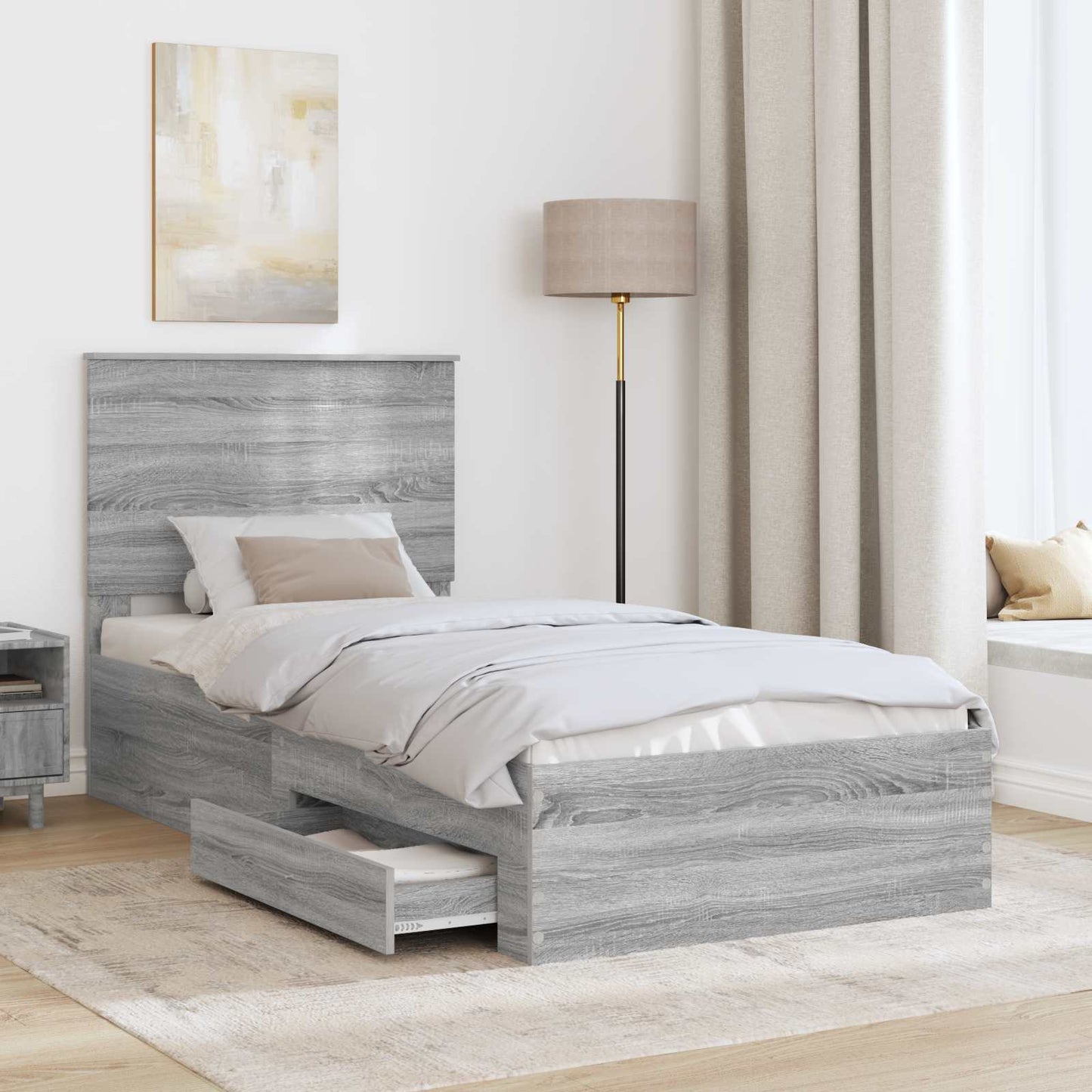 vidaXL Σκελετός Κρεβατιού Γκρίζο Σονομα 90 x 200 cm Επεξεργασμένο ξύλο