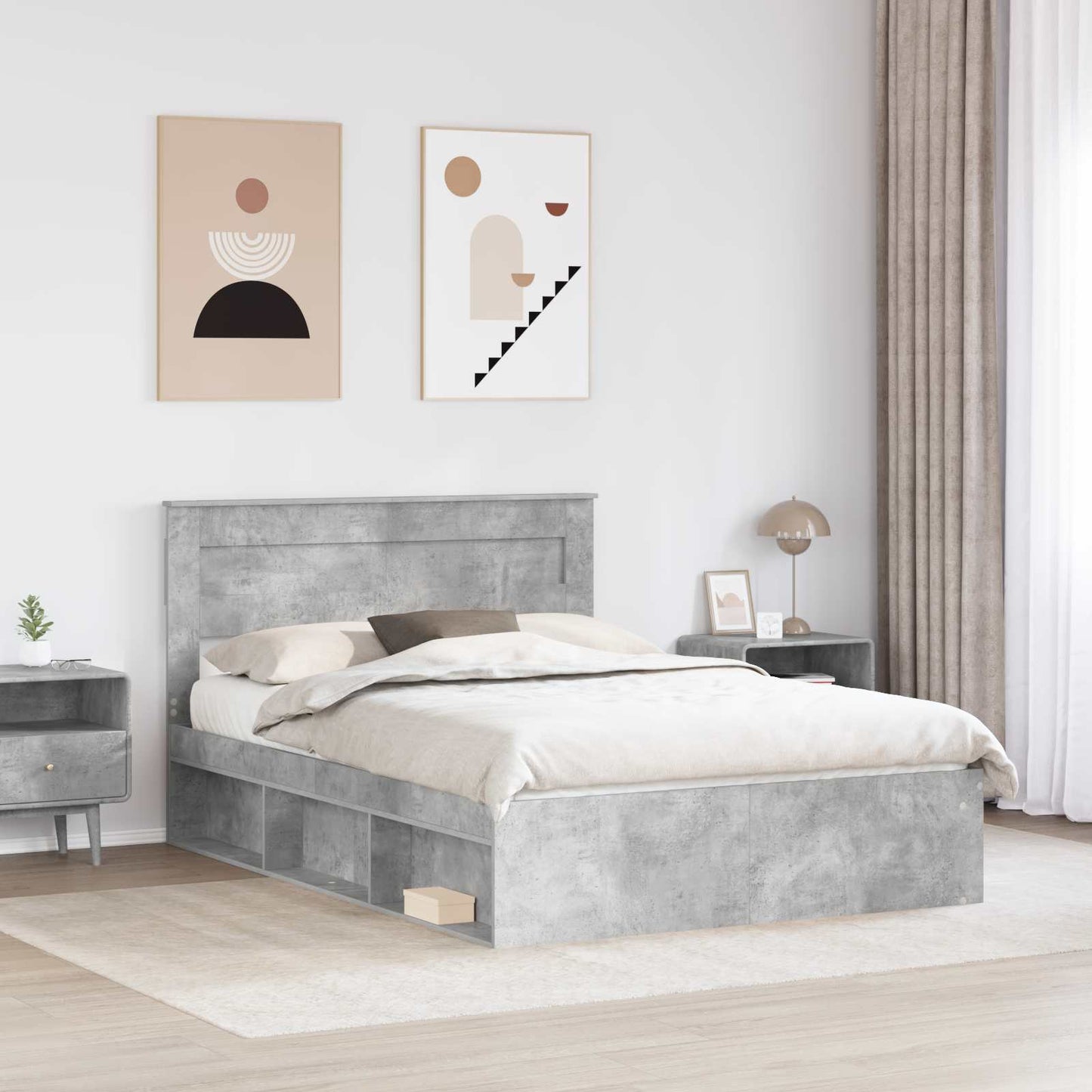 vidaXL Σκελετός Κρεβατιού Σκυρόδεμα 140 x 200 cm Στερεά ξυλεία πεύκου