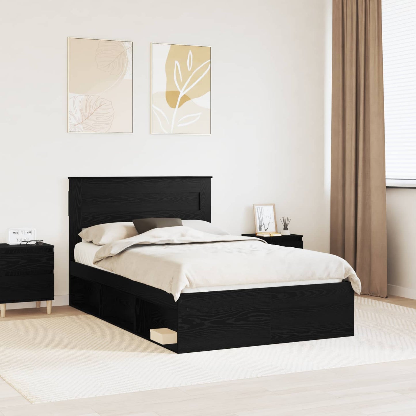 vidaXL Σκελετός Κρεβατιού Μαύρο 120 x 190 cm Στερεά ξυλεία πεύκου