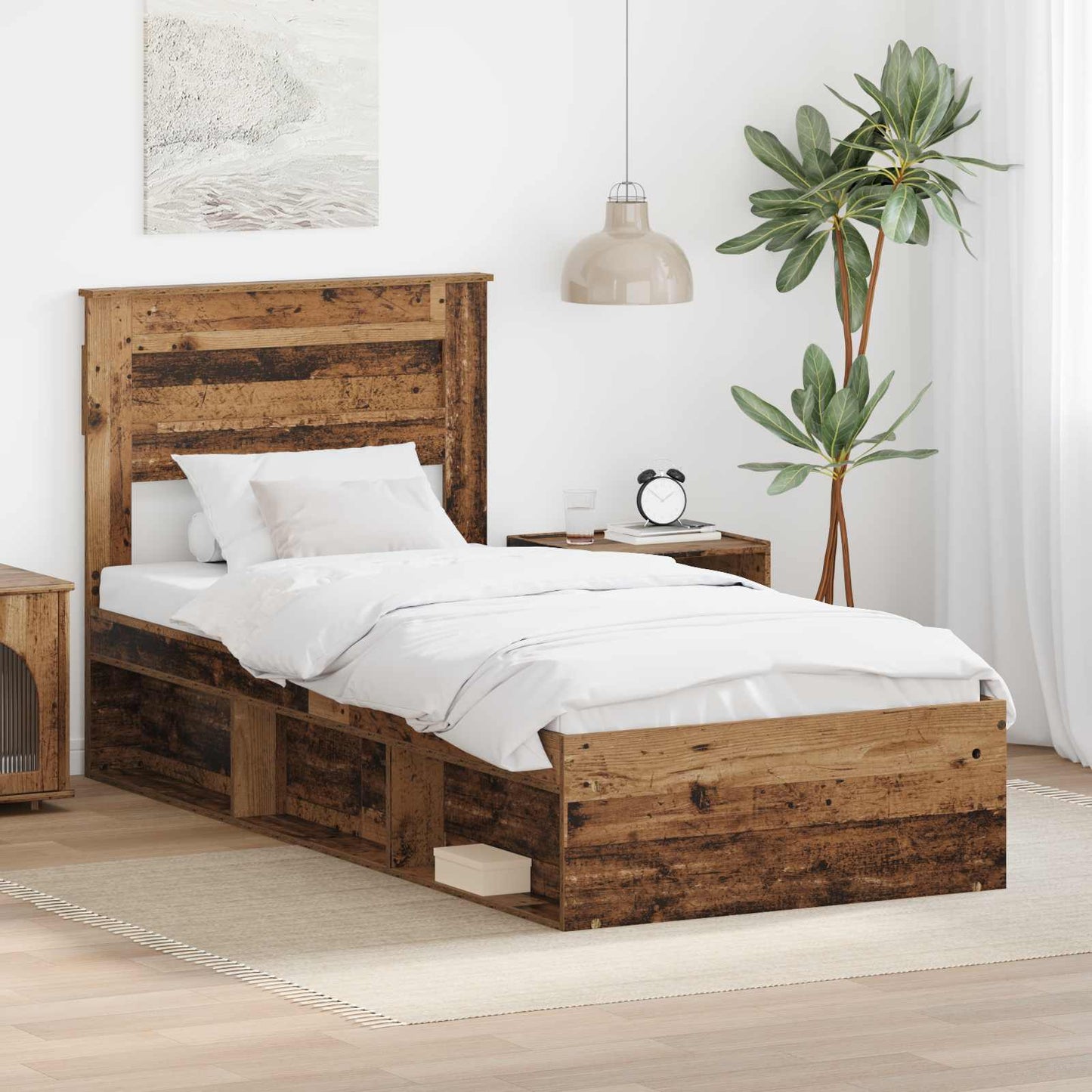 vidaXL Σκελετός Κρεβατιού Παλιό ξύλο 90 x 190 cm Στερεά ξυλεία πεύκου
