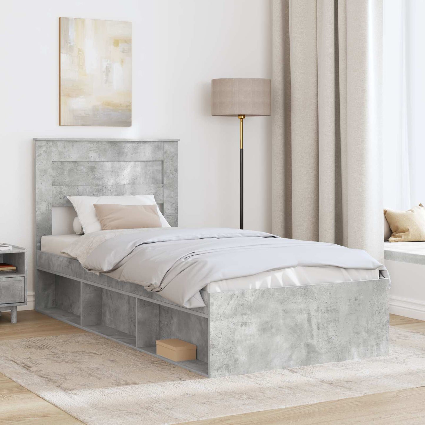 vidaXL Σκελετός Κρεβατιού Γκρι Μπετόν 75 x 190 cm Στερεά ξυλεία πεύκου