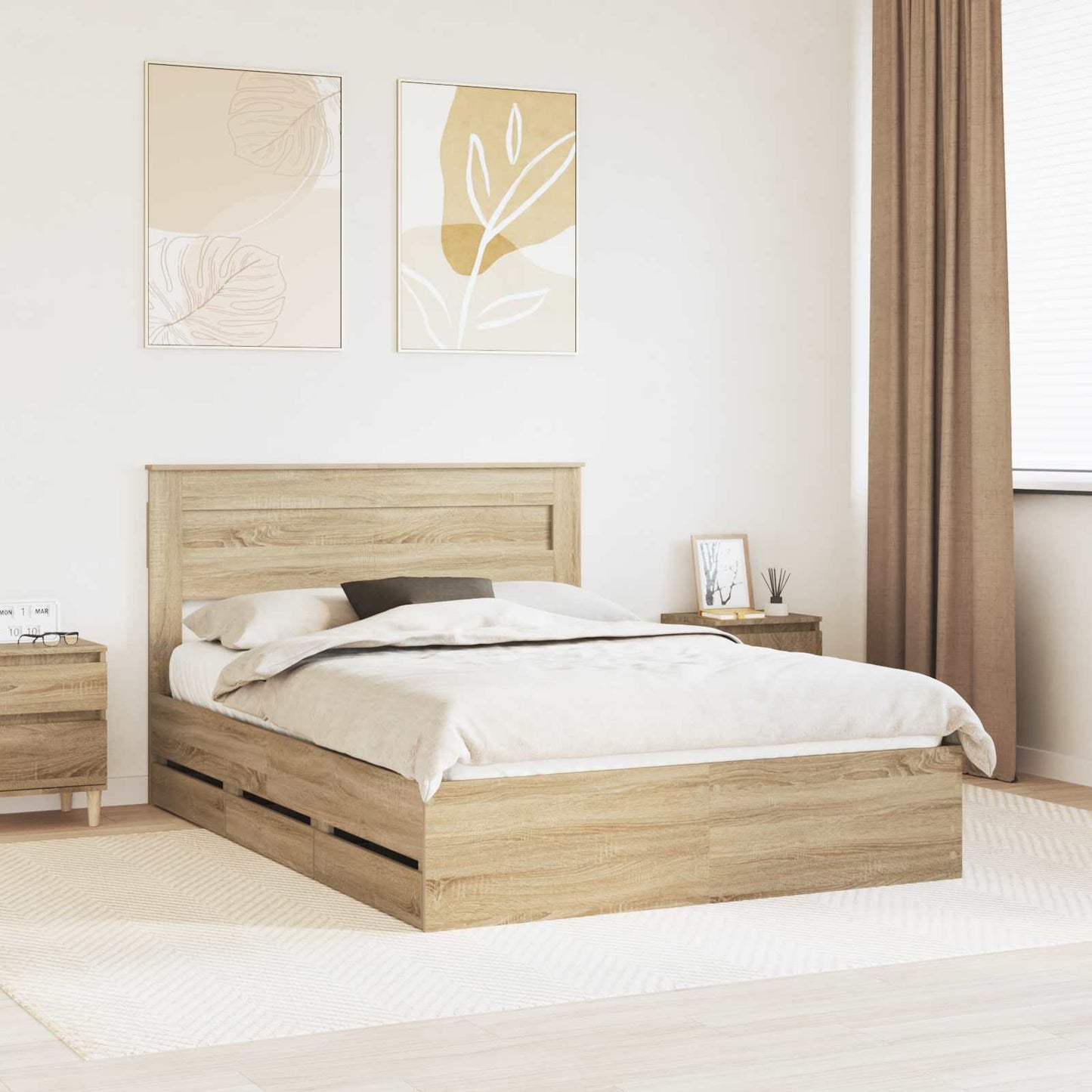 vidaXL Σκελετός Κρεβατιού Δρύς Sonoma 150 x 200 cm Μηχανήματος Ξύλο