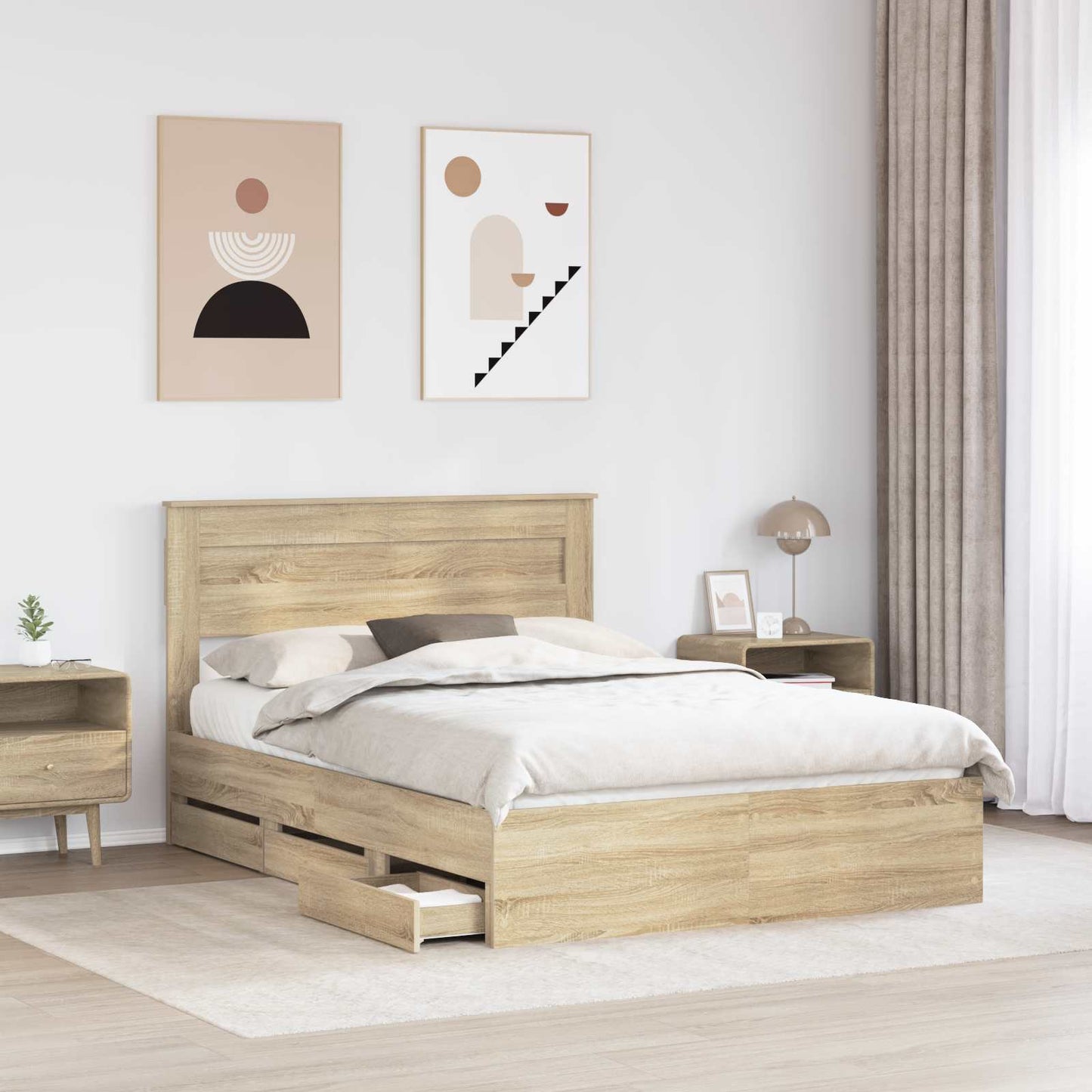 vidaXL Σκελετός Κρεβατιού Δρύς Sonoma 150 x 200 cm Μηχανήματος Ξύλο