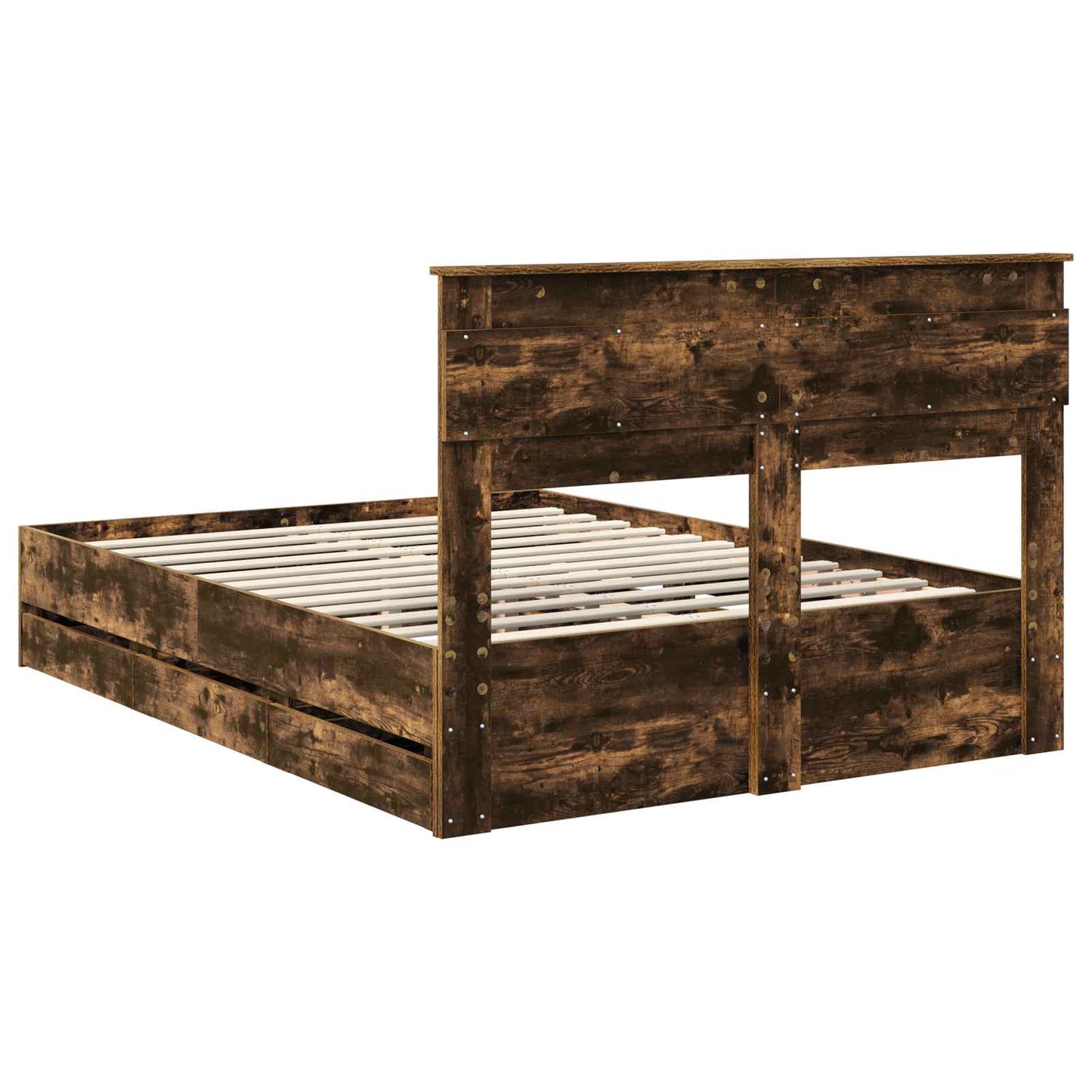 vidaXL Σκελετός Κρεβατιού Καπνιστό Δρύς 140 x 190 cm Μηχανήματος Ξύλο