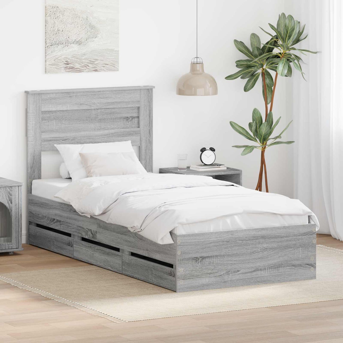 vidaXL Σκελετός Κρεβατιού Γκρίζο Σονομα 90 x 190 cm Μηχανήματος Ξύλο