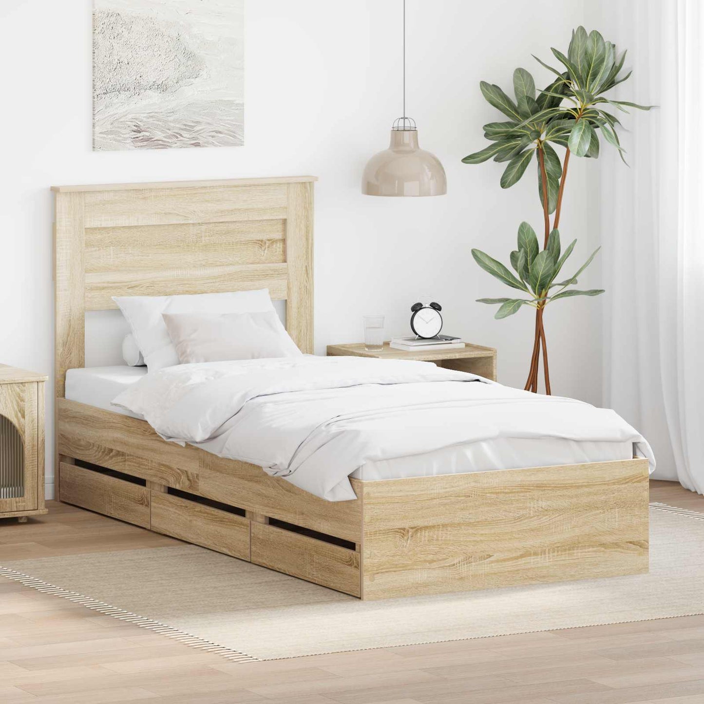 vidaXL Σκελετός Κρεβατιού Δρύς Sonoma 90 x 200 cm Μηχανήματος Ξύλο
